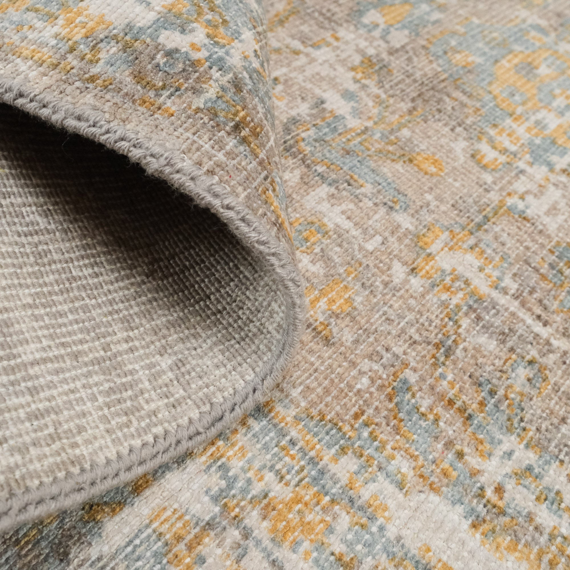 Tezgah Dokuma Vintage Desenli Mavi Halı