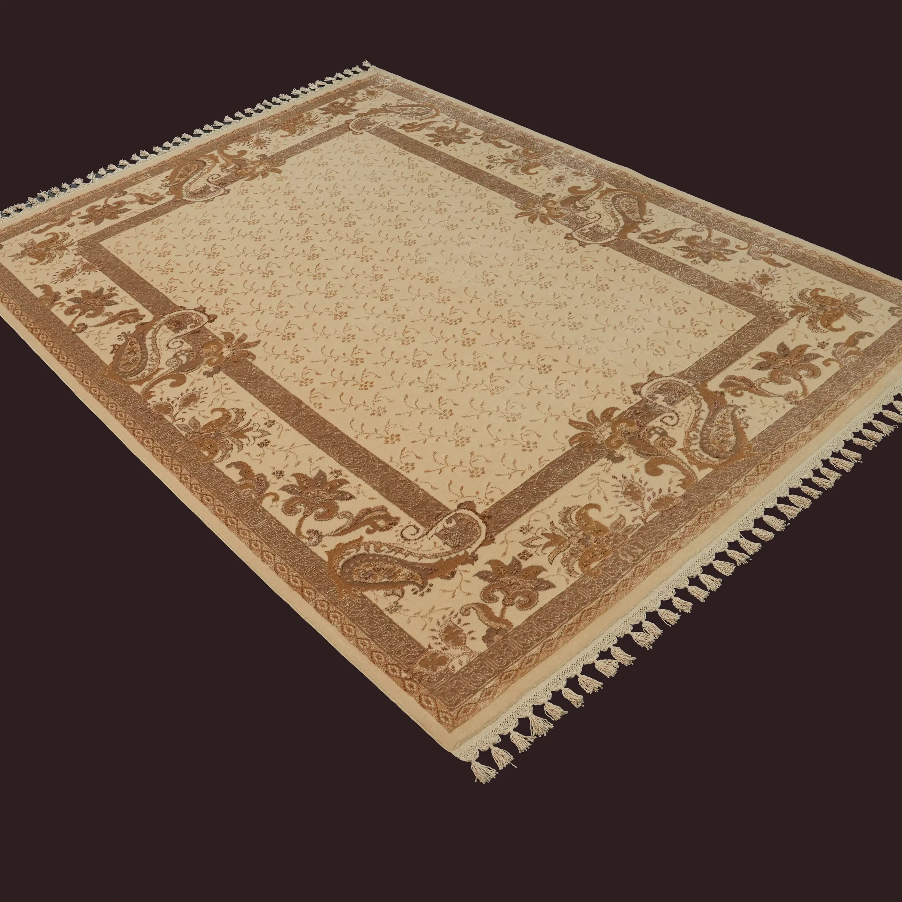 Hanzâde Serisi El Dokuma Çerçeve Desenli Krem İpekli Halı