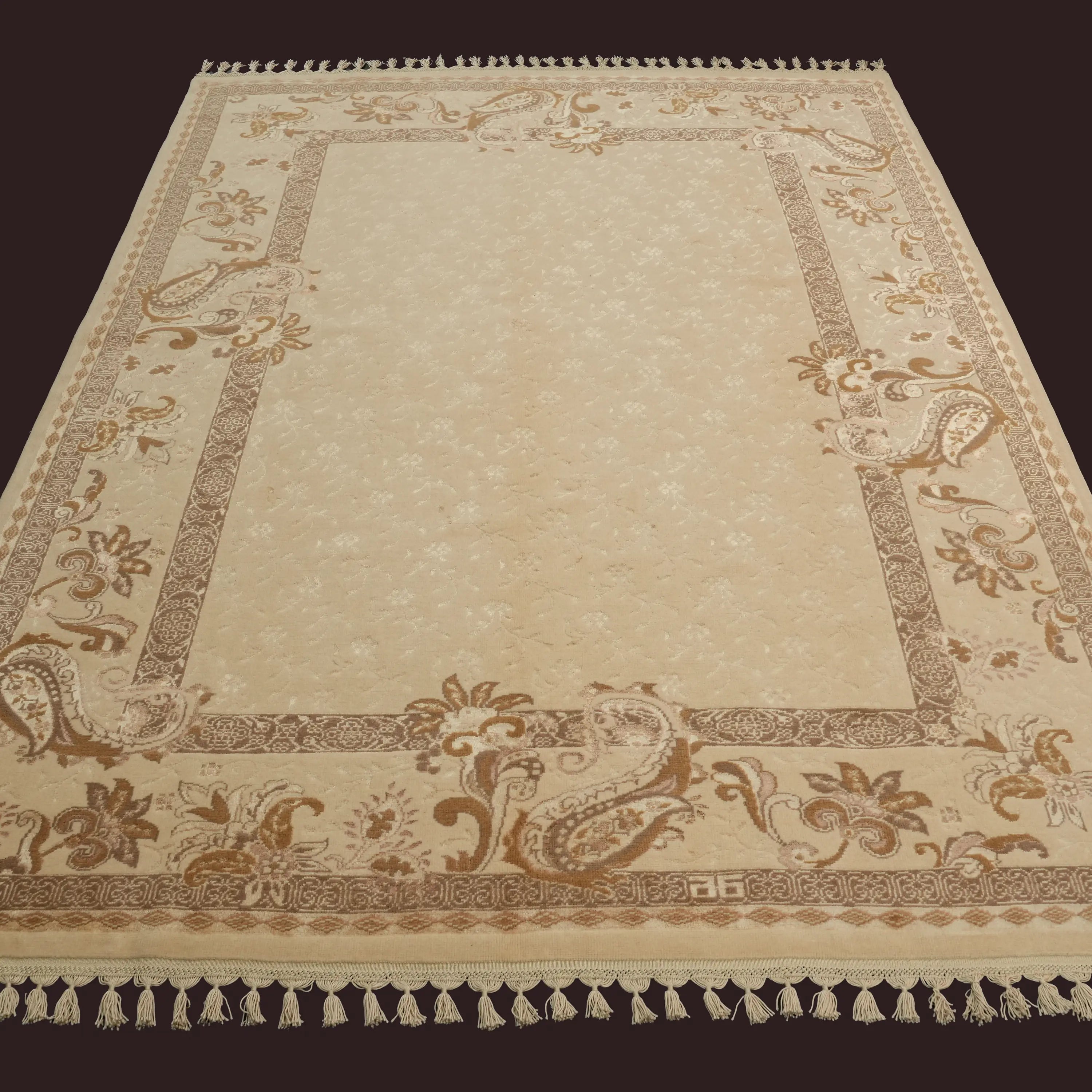 Hanzâde Serisi El Dokuma Çerçeve Desenli Krem İpekli Halı