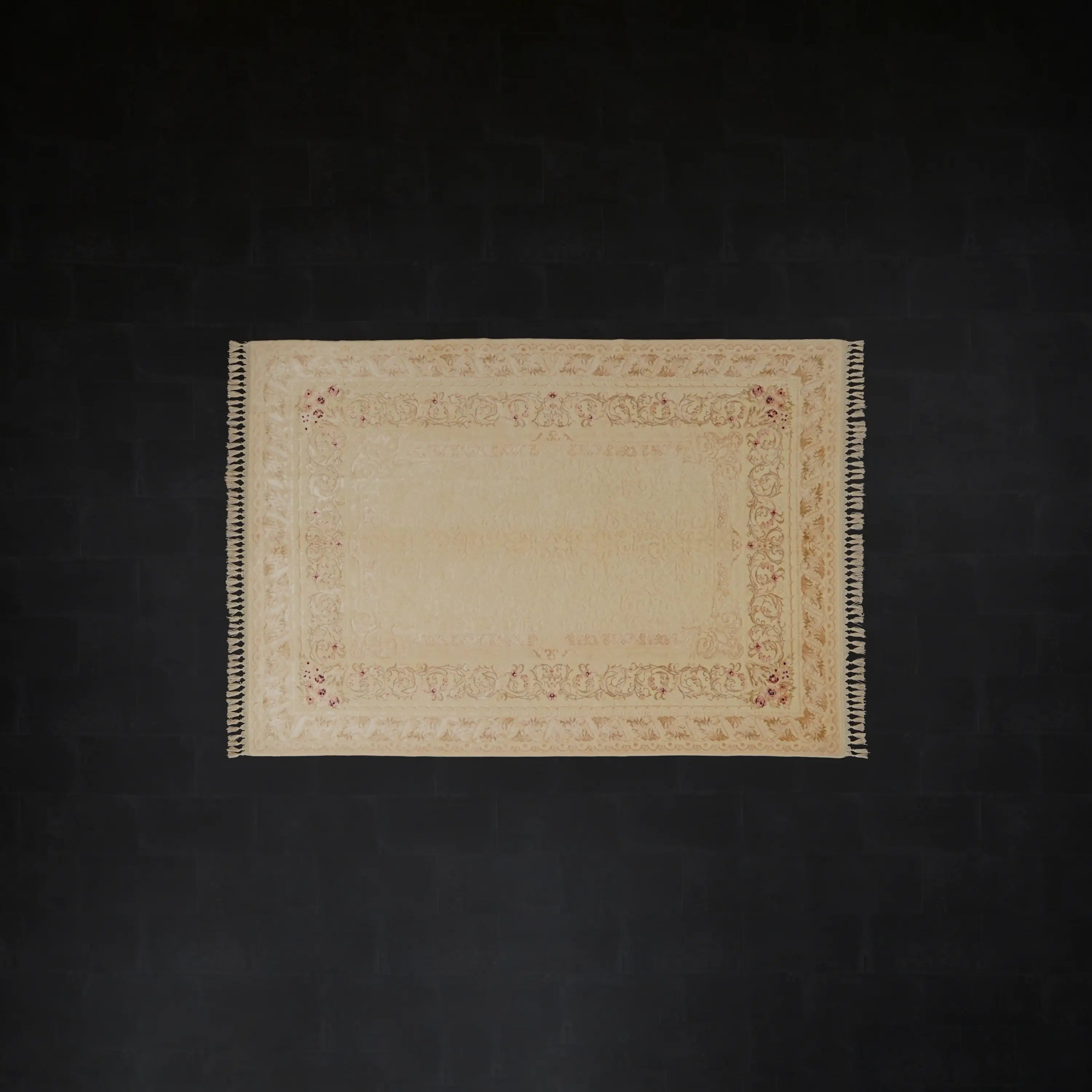 Hanzâde Serisi El Dokuma Çerçeve Desenli Krem Yün Halı