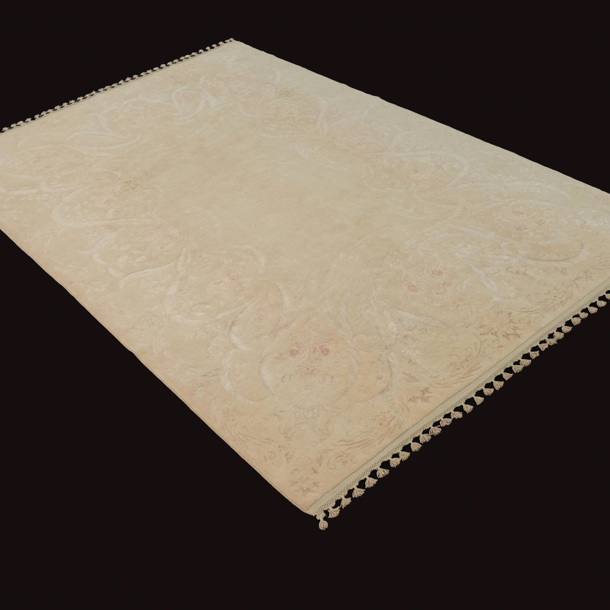 Hanzâde Series Handwoven Floral Pattern Cream Silk Rug