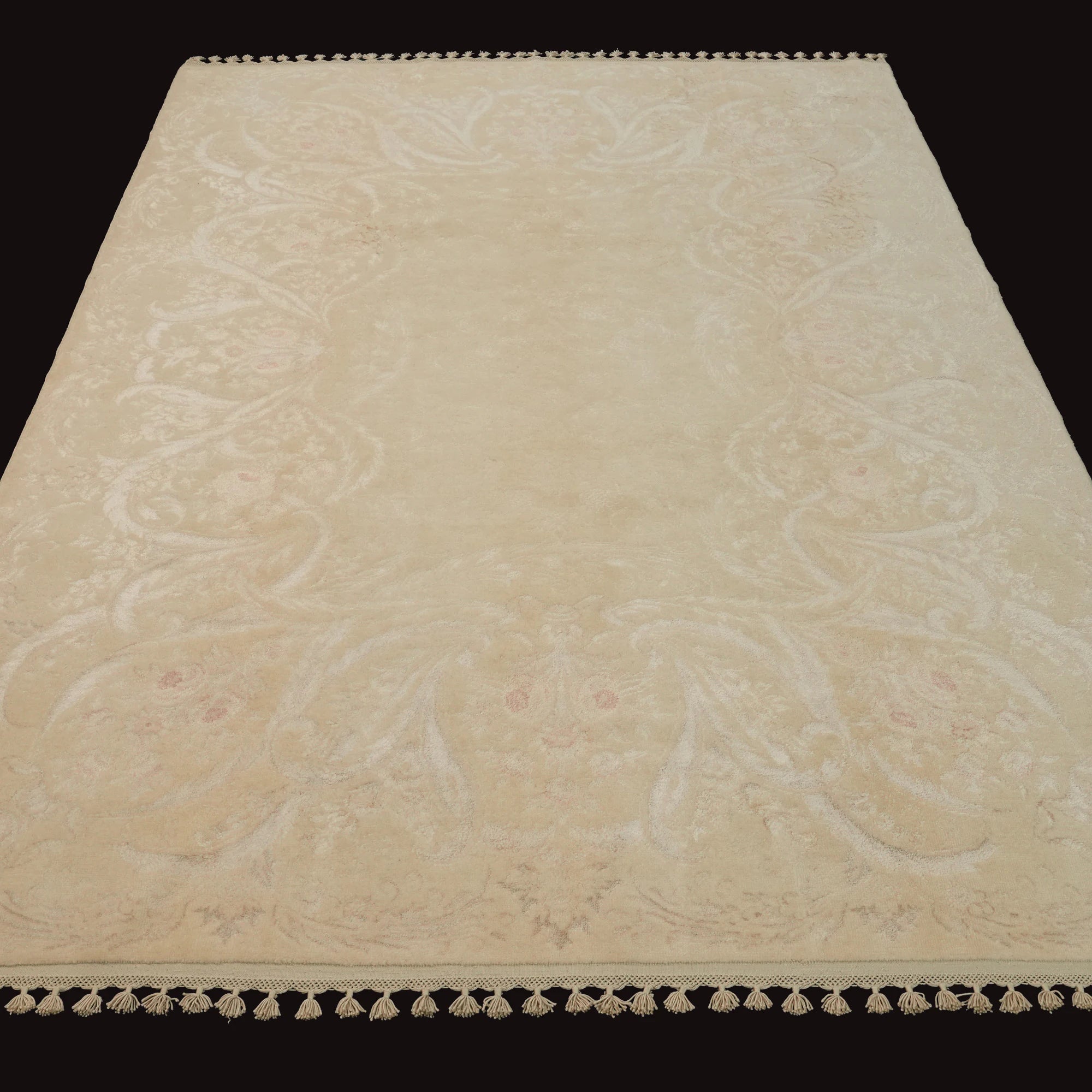 Hanzâde Series Handwoven Floral Pattern Cream Silk Rug