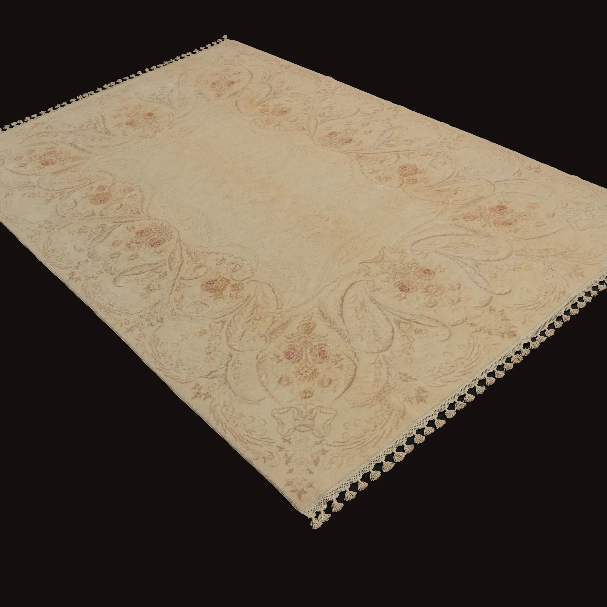 Hanzâde Series Handwoven Floral Pattern Cream Silk Rug