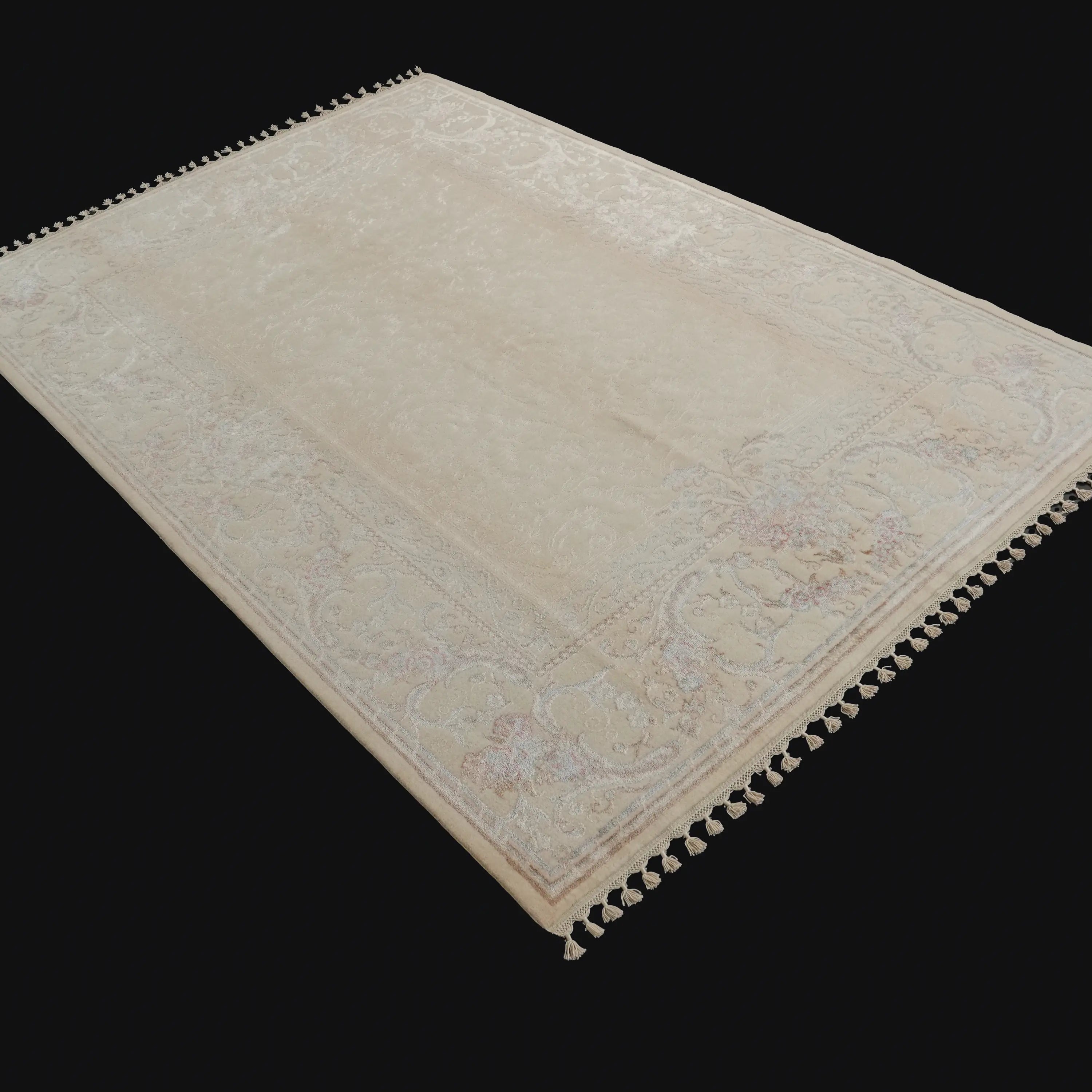 Hanzâde Serisi El Dokuma Çiçek Desenli Krem Yün Halı