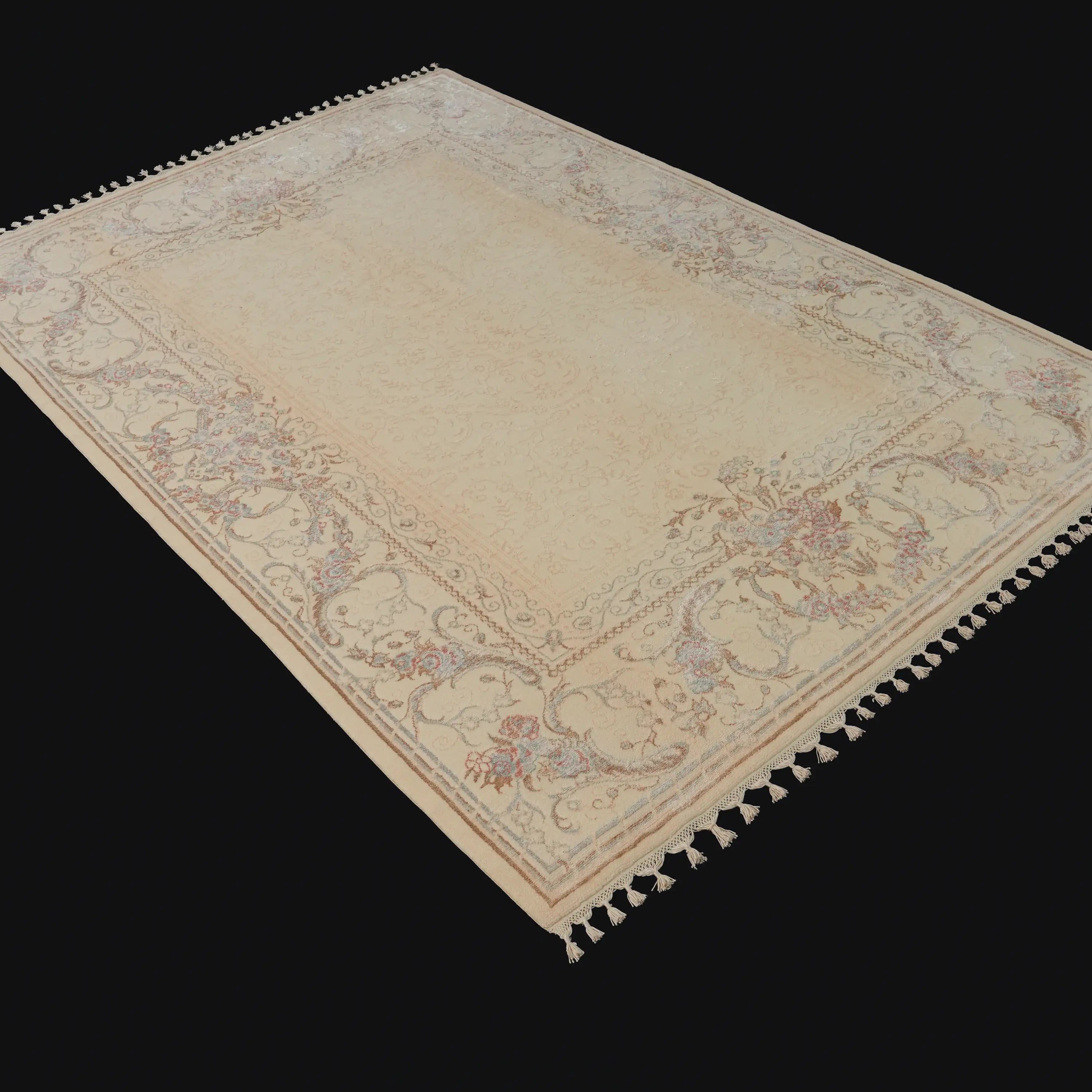 Hanzâde Series Handwoven Flower Pattern Cream Wool Rug