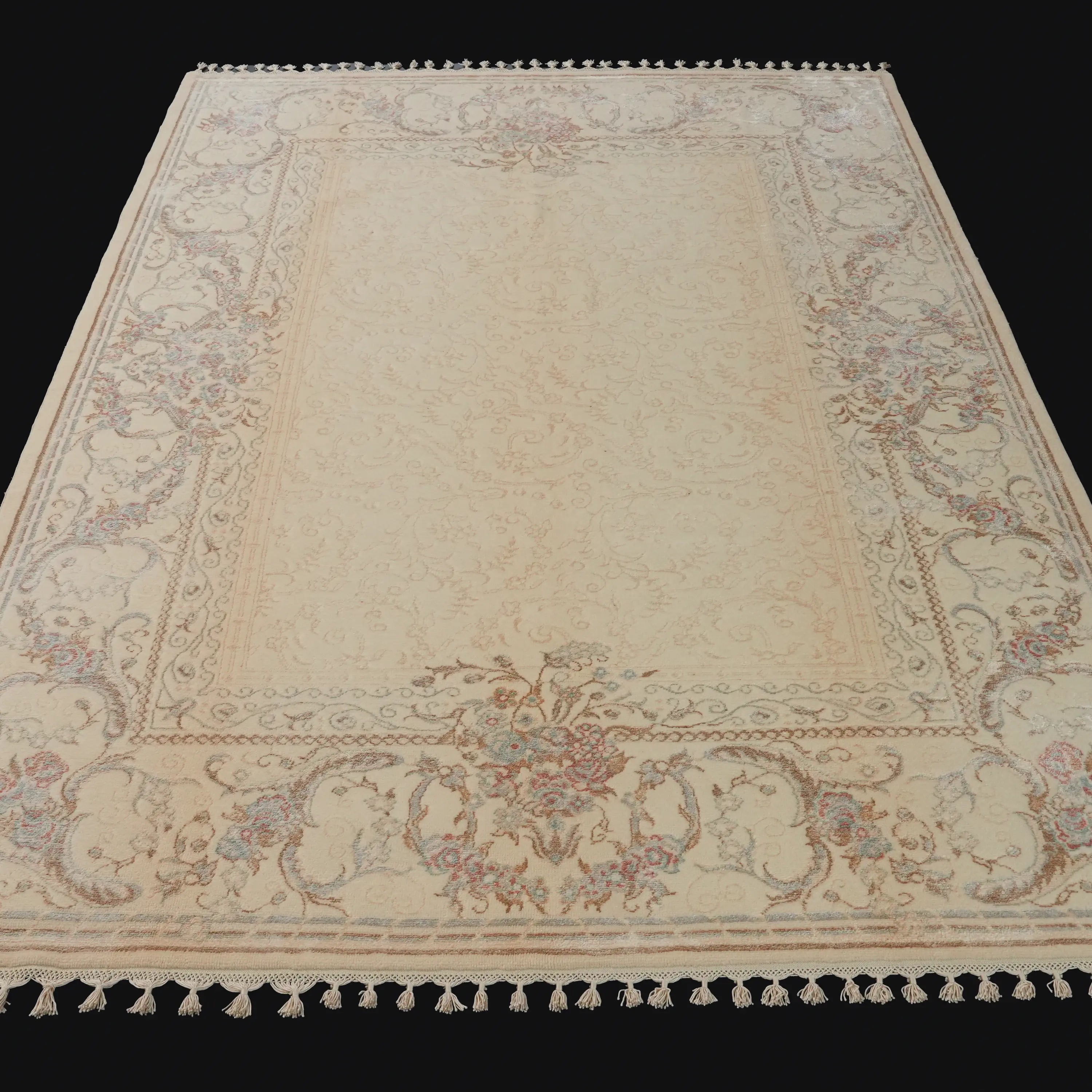 Hanzâde Series Handwoven Flower Pattern Cream Wool Rug