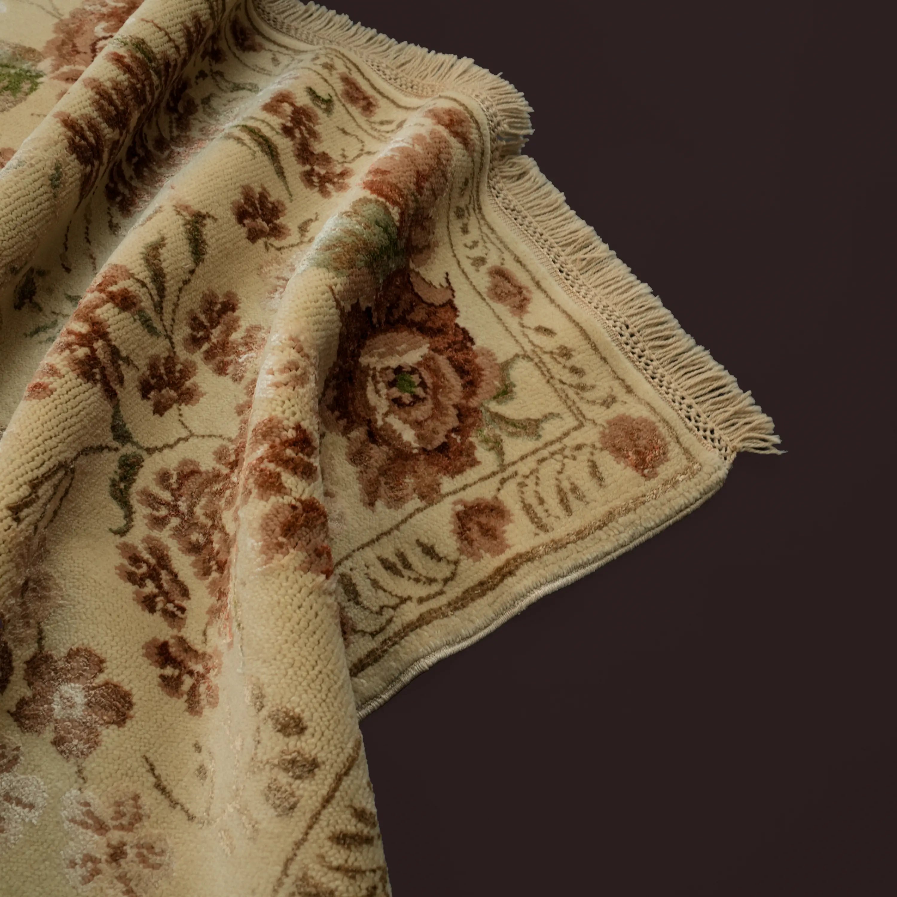 Harem Serisi El Dokuma Bej Uşak Desenli İpekli Halı