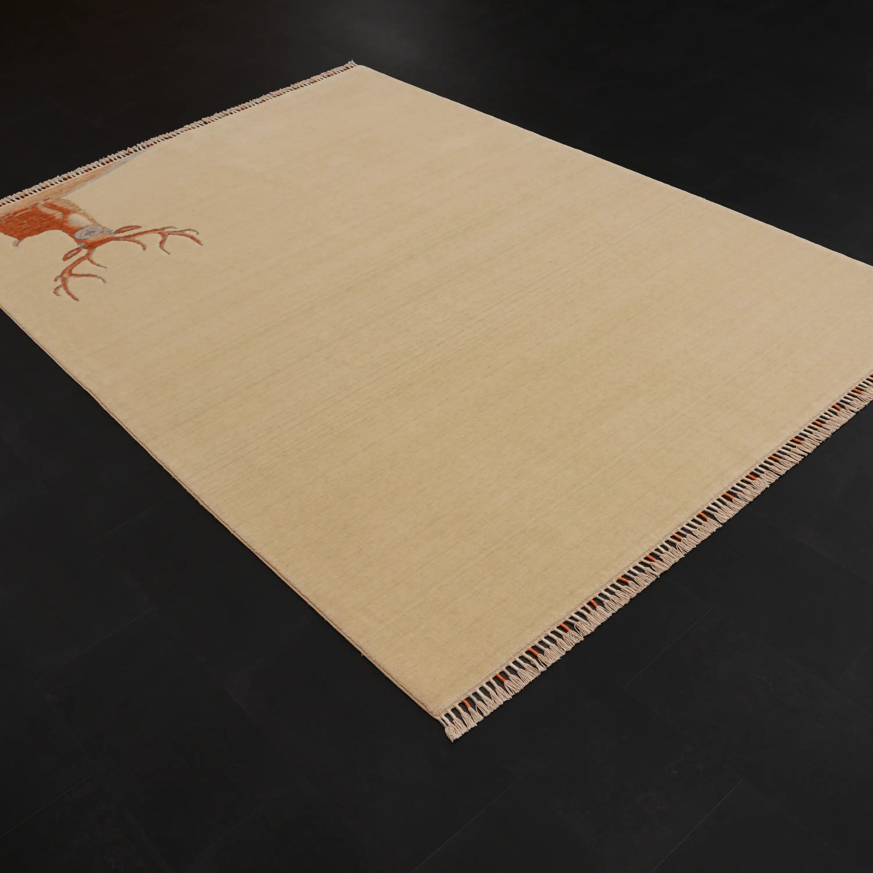 Hatıl Series Deer Patterned Natural Wool Loom-Woven Rug