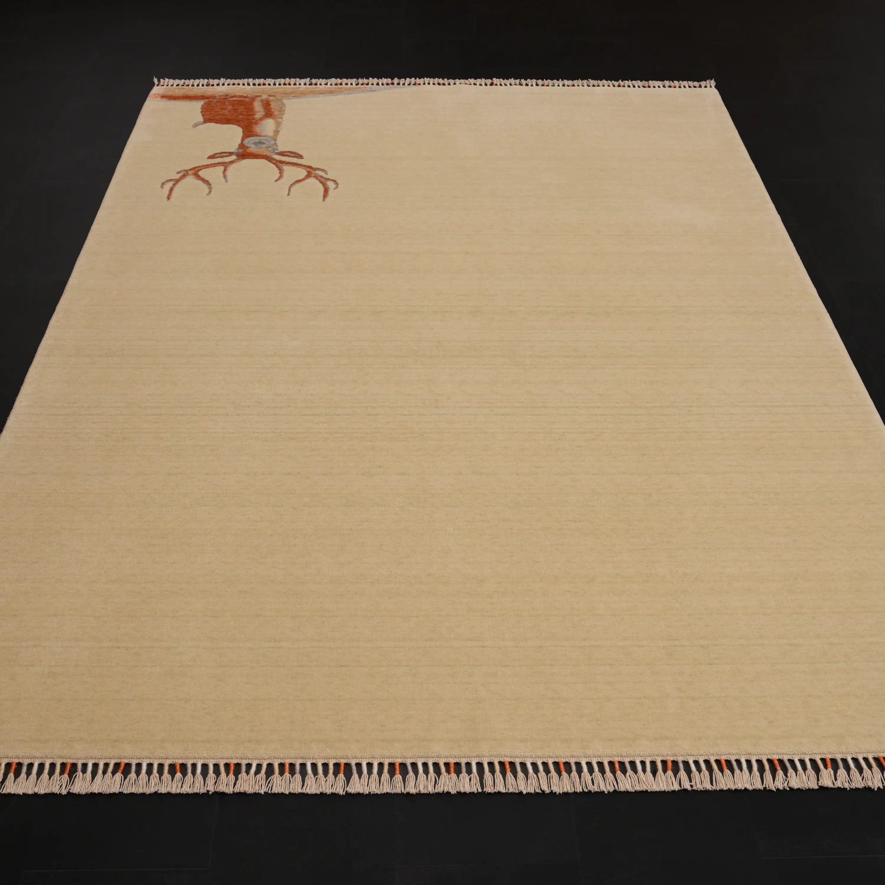 Hatıl Series Deer Patterned Natural Wool Loom-Woven Rug