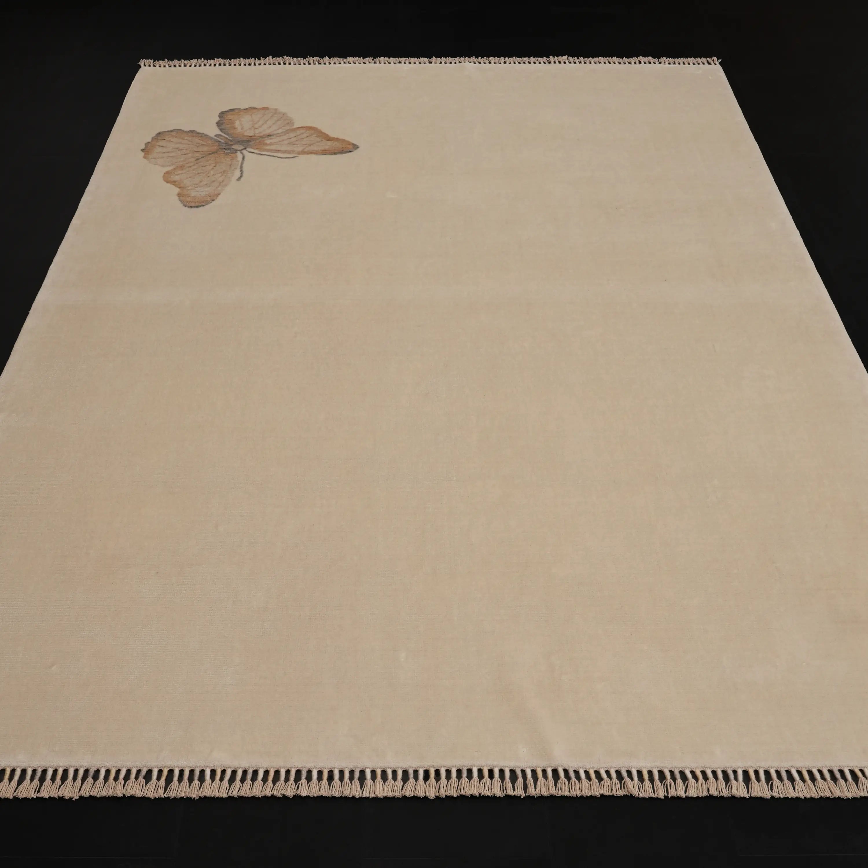 Hatıl Serisi Kelebek Desenli Doğal Tencel Tezgah Dokuma Halı