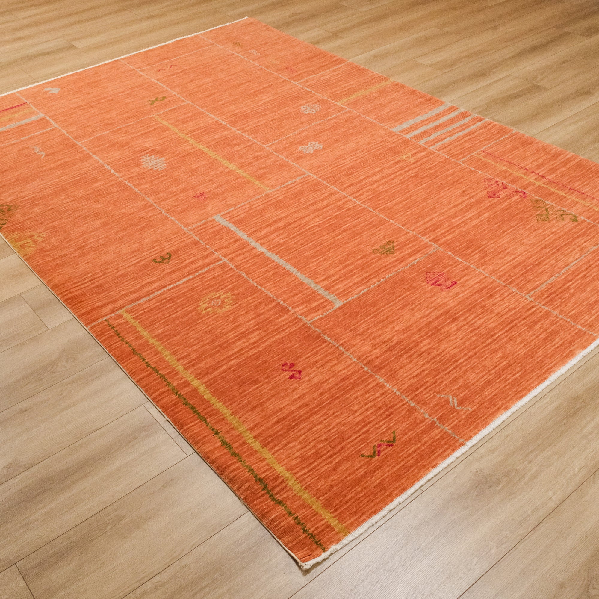 Heritage Serisi Geometri Desenli Turuncu Tezgah Dokuma Halısı