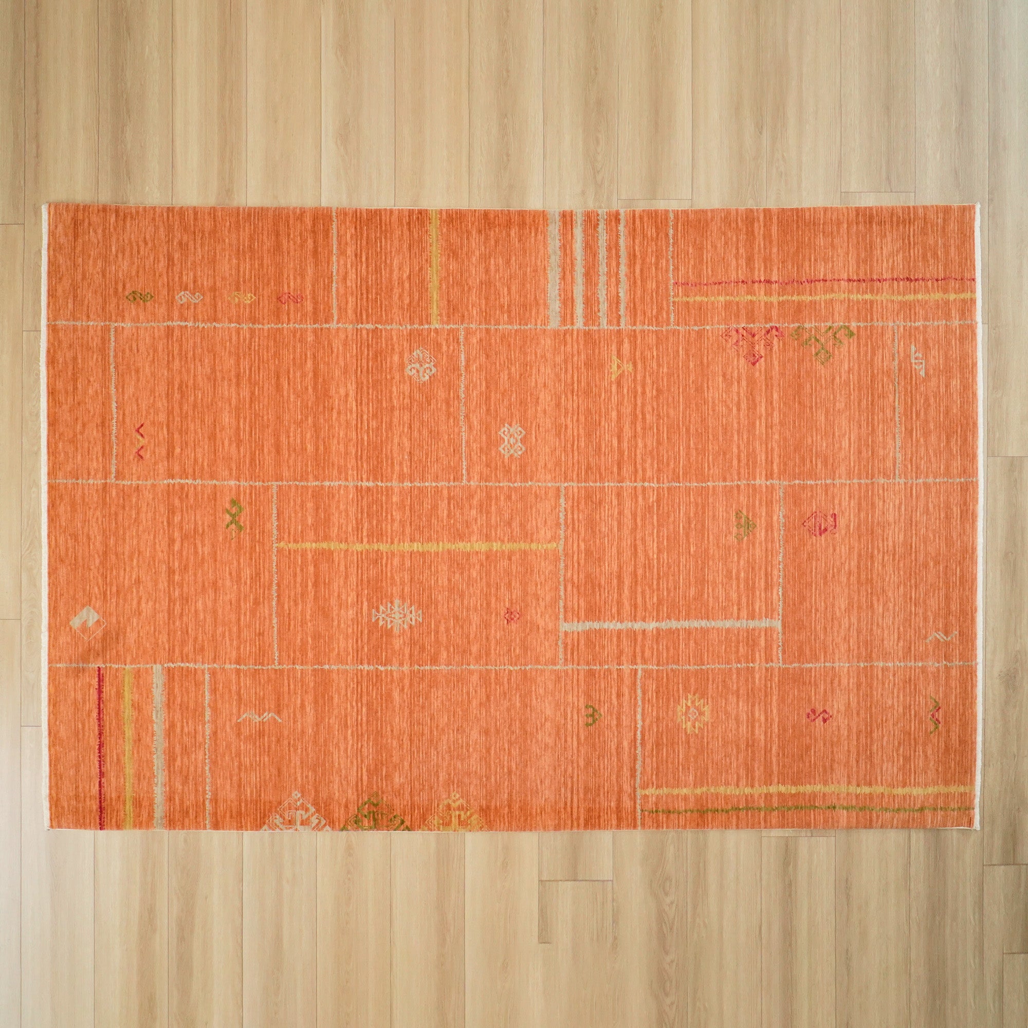 Heritage Series Geometry Patterned Orange Loom-Woven Rug