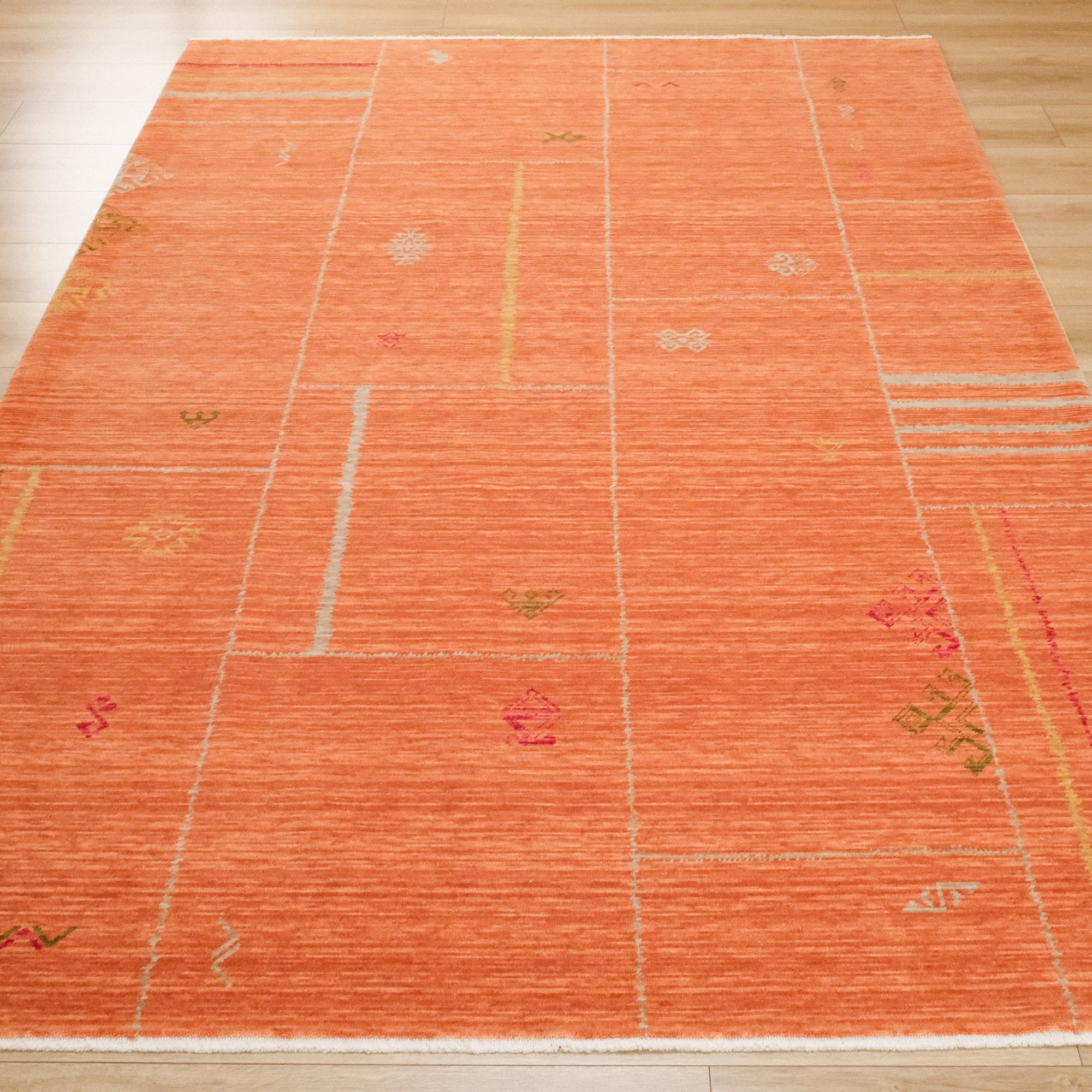 Heritage Serisi Geometri Desenli Turuncu Tezgah Dokuma Halısı