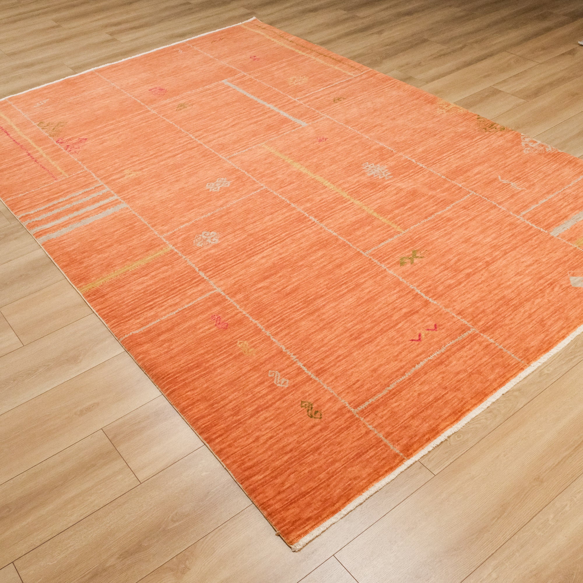 Heritage Series Geometry Patterned Orange Loom-Woven Rug