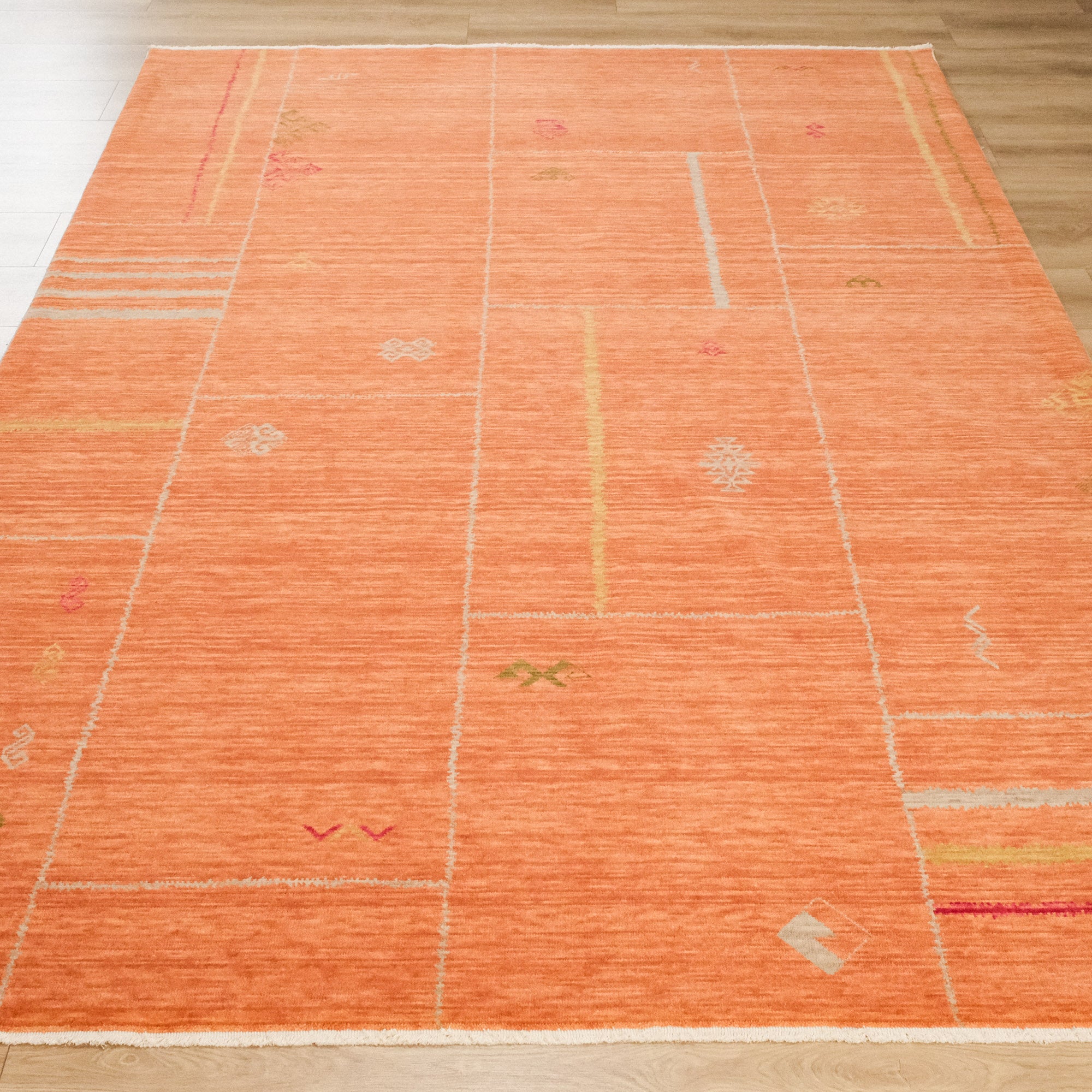 Heritage Series Geometry Patterned Orange Loom-Woven Rug