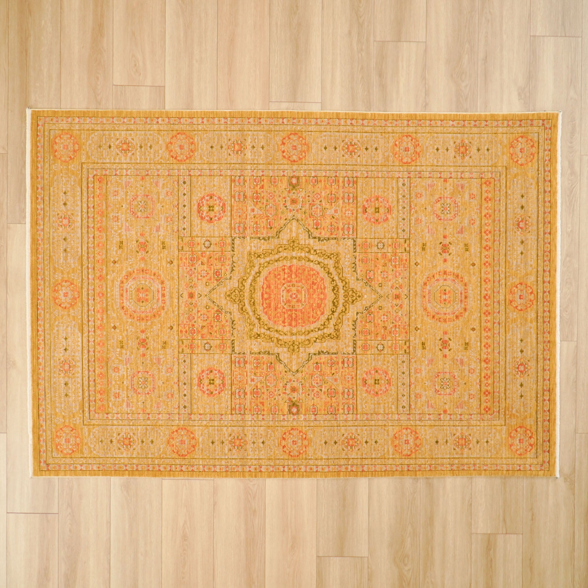 Heritage Serisi Memlük Desenli Sarı Tezgah Dokuma Halı