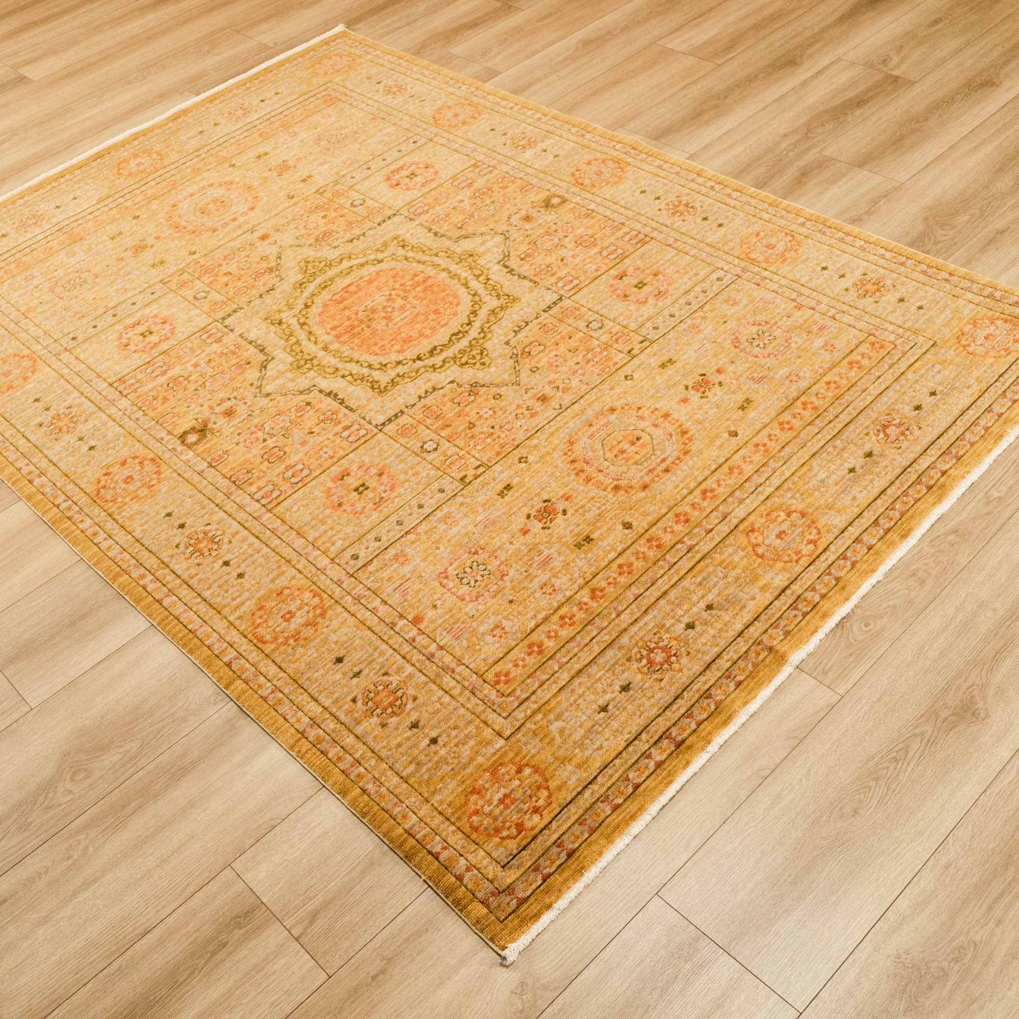 Heritage Serisi Memlük Desenli Sarı Tezgah Dokuma Halı