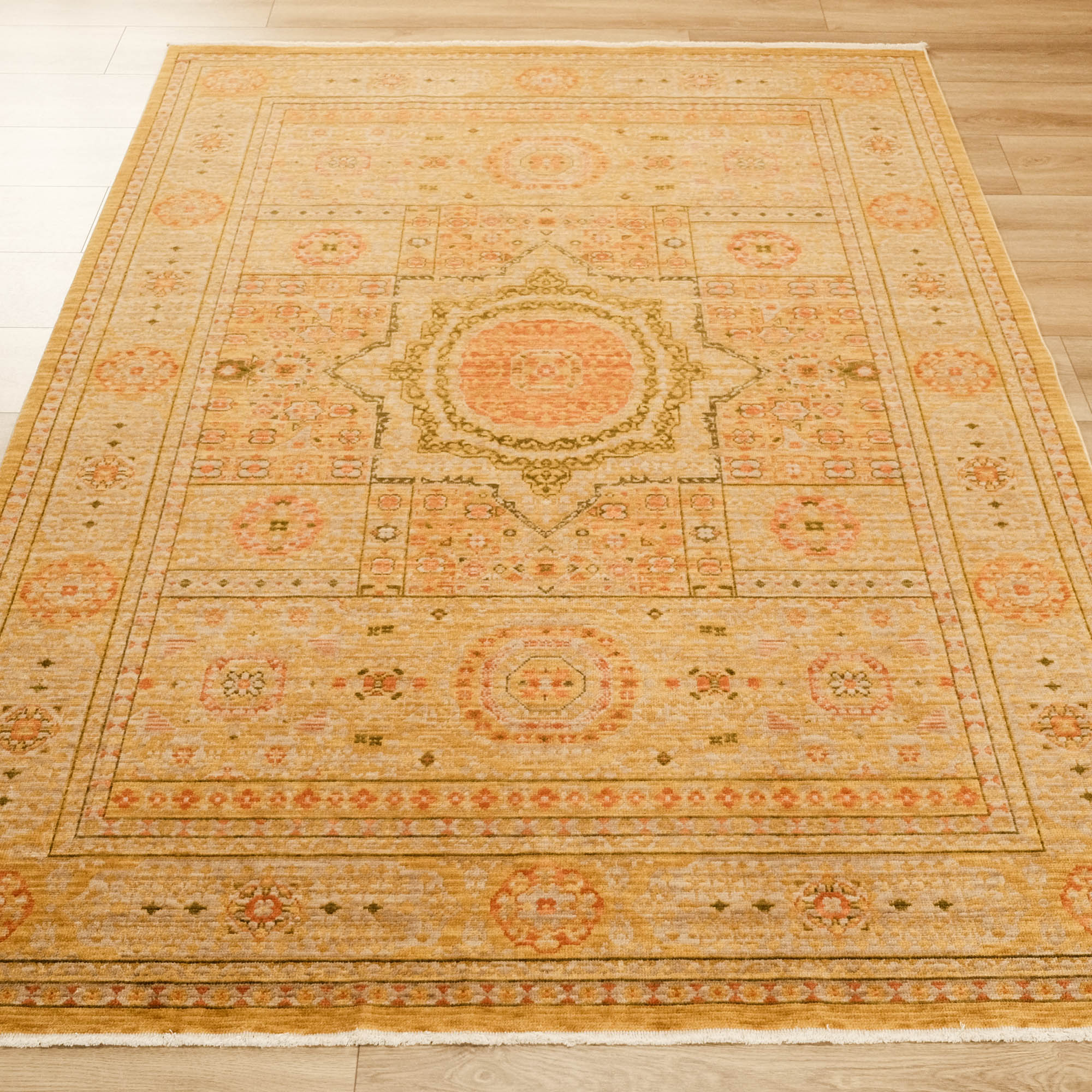 Heritage Serisi Memlük Desenli Sarı Tezgah Dokuma Halı