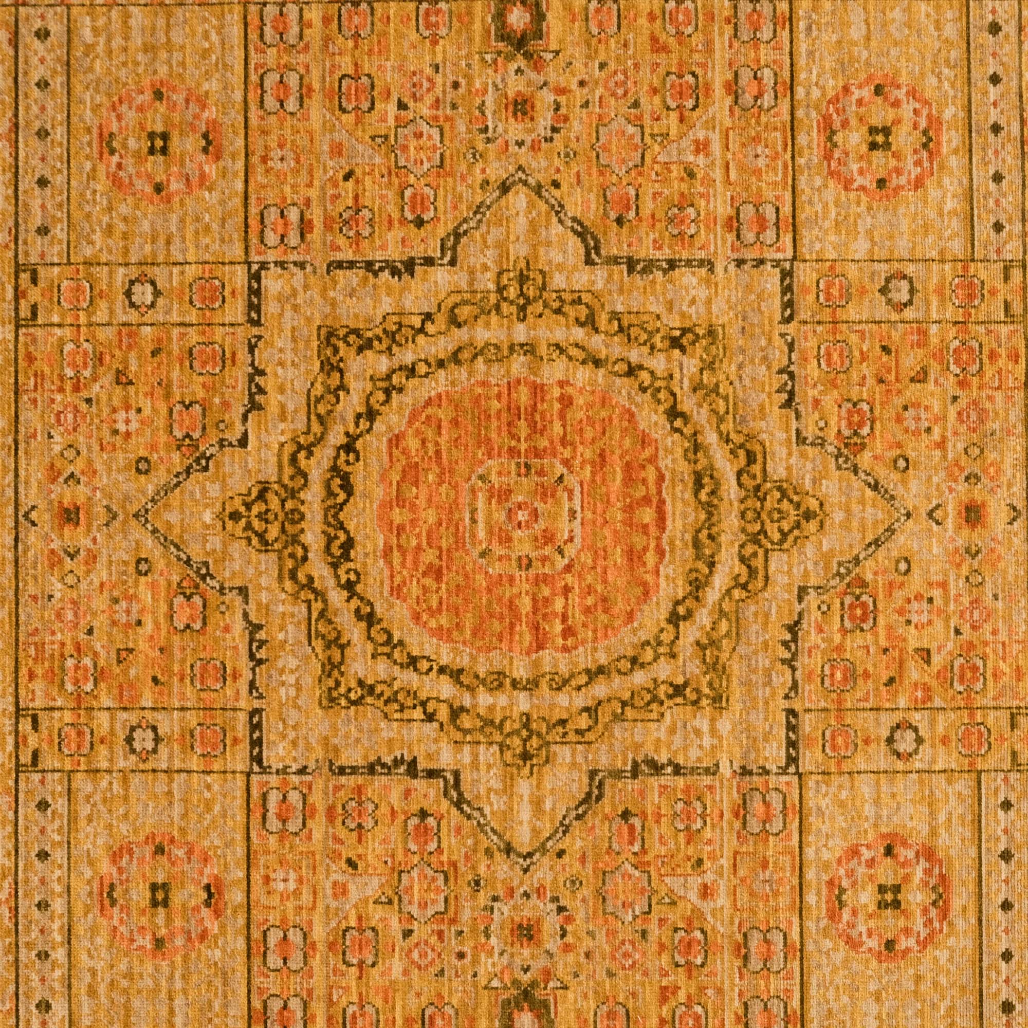 Heritage Serisi Memlük Desenli Sarı Tezgah Dokuma Halı