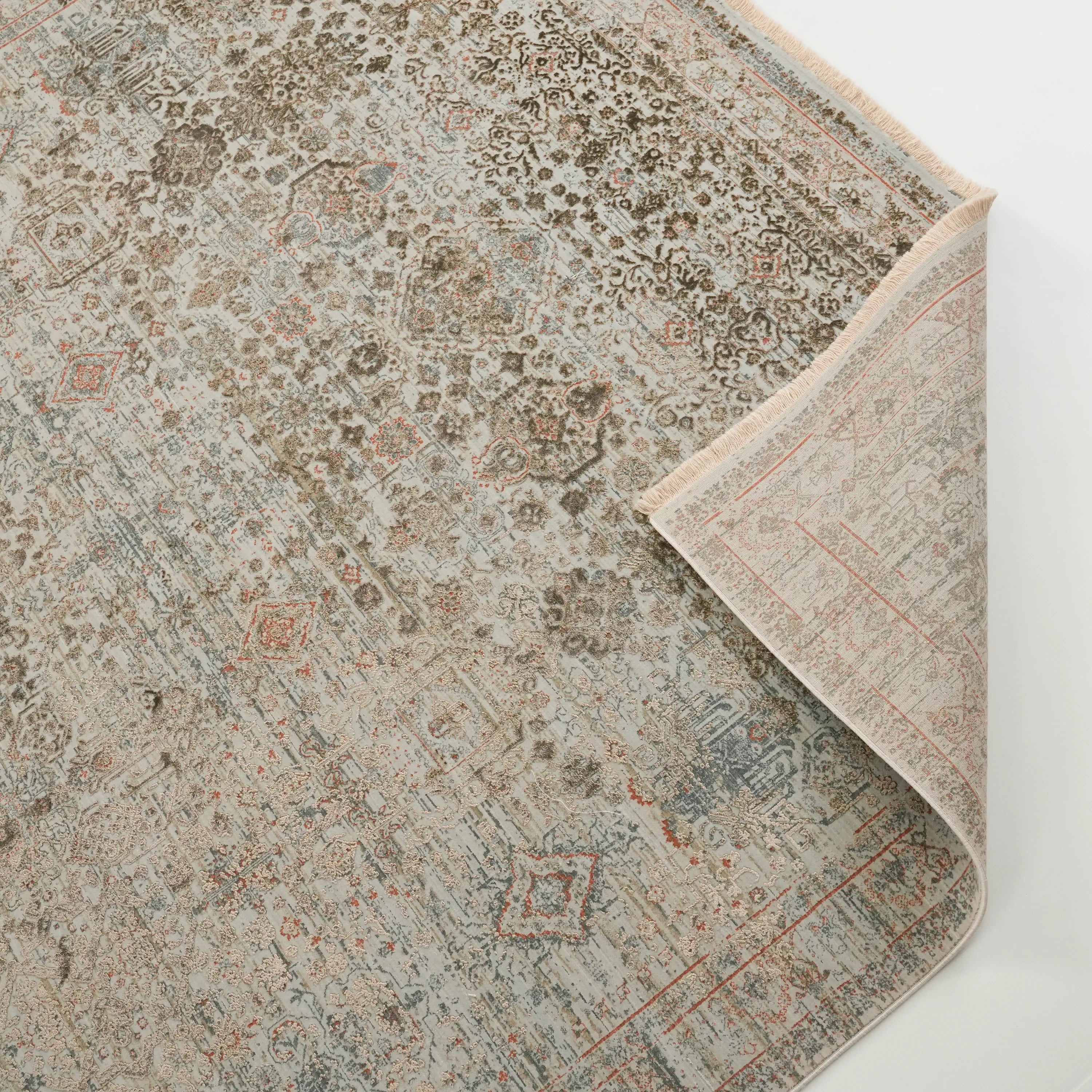 Historia Serisi Vintage Desenli Viskon Gri/Kahverengi Halı