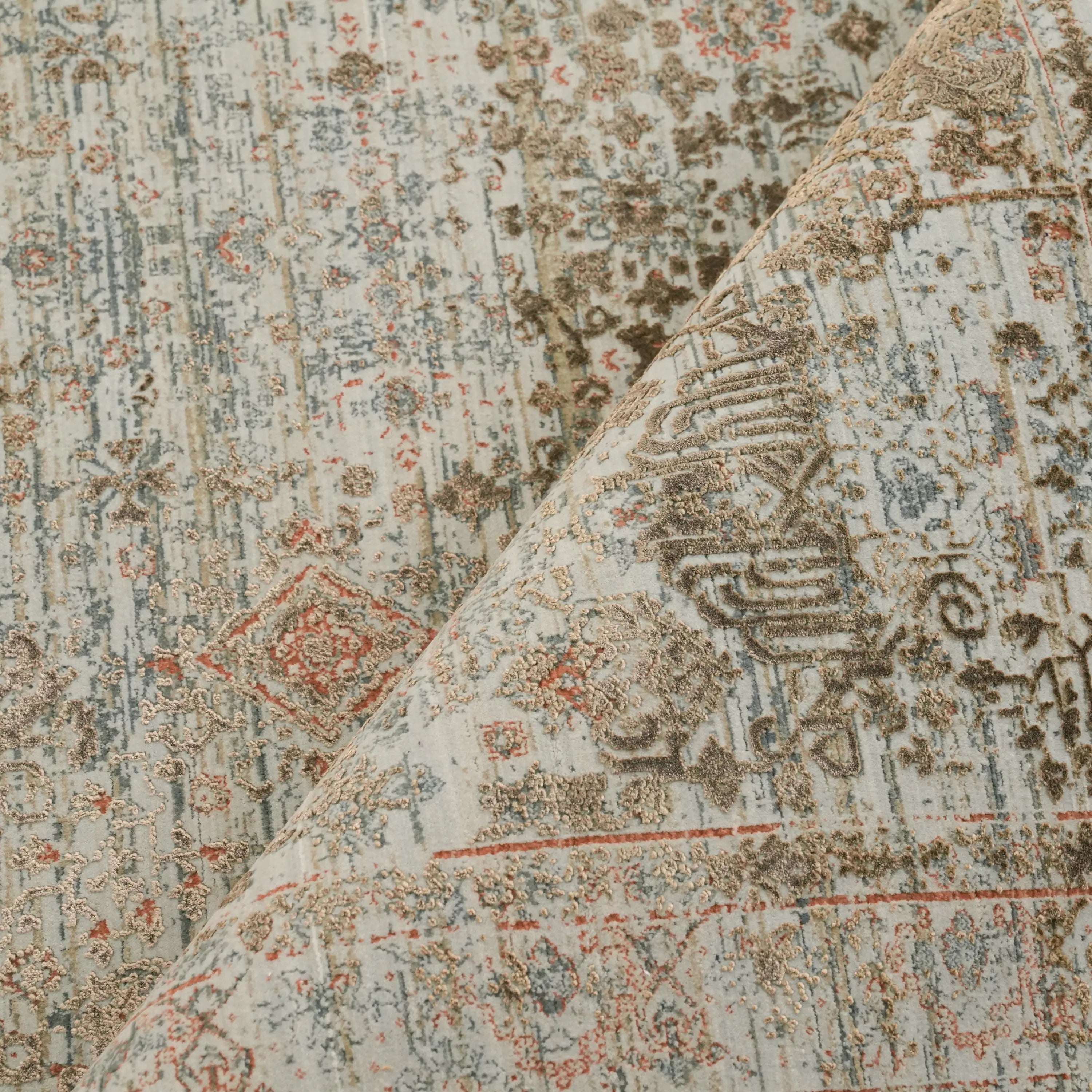 Historia Serisi Vintage Desenli Viskon Gri/Kahverengi Halı