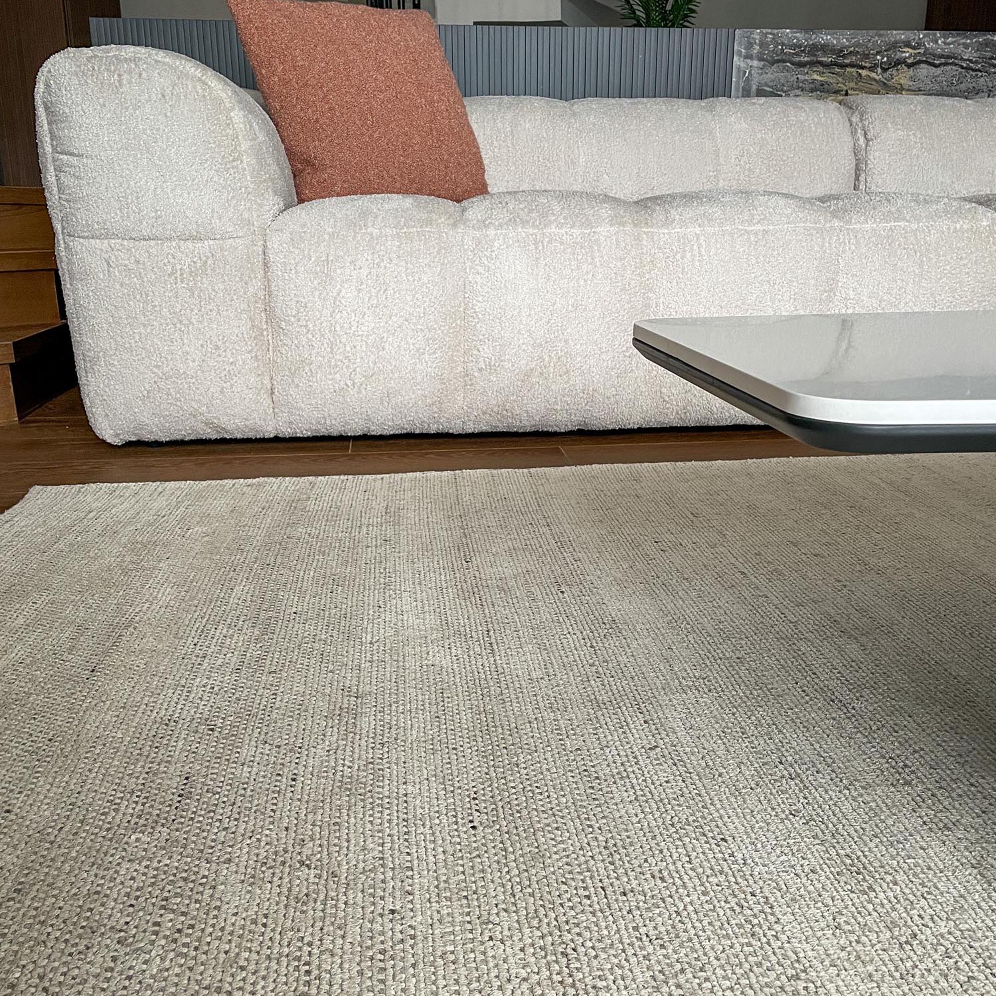 Hand Woven Plain Patterned Gray Wool Carpet