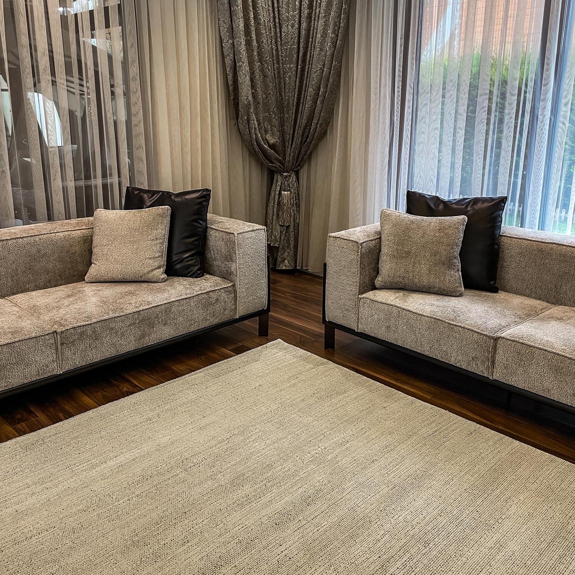 Hand Woven Plain Patterned Gray Wool Carpet