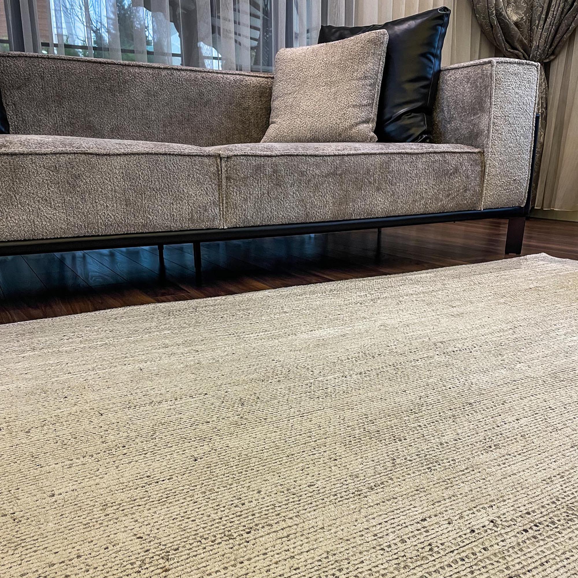 Hand Woven Plain Patterned Gray Wool Carpet