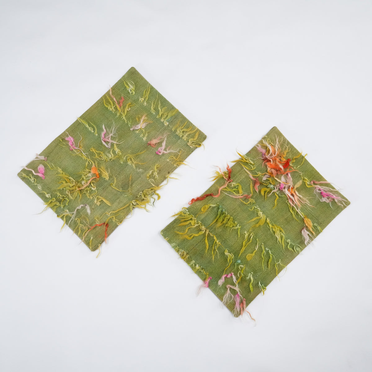 Green Scattered-Motif Handwoven Wool Cushion Covers, Set of Two