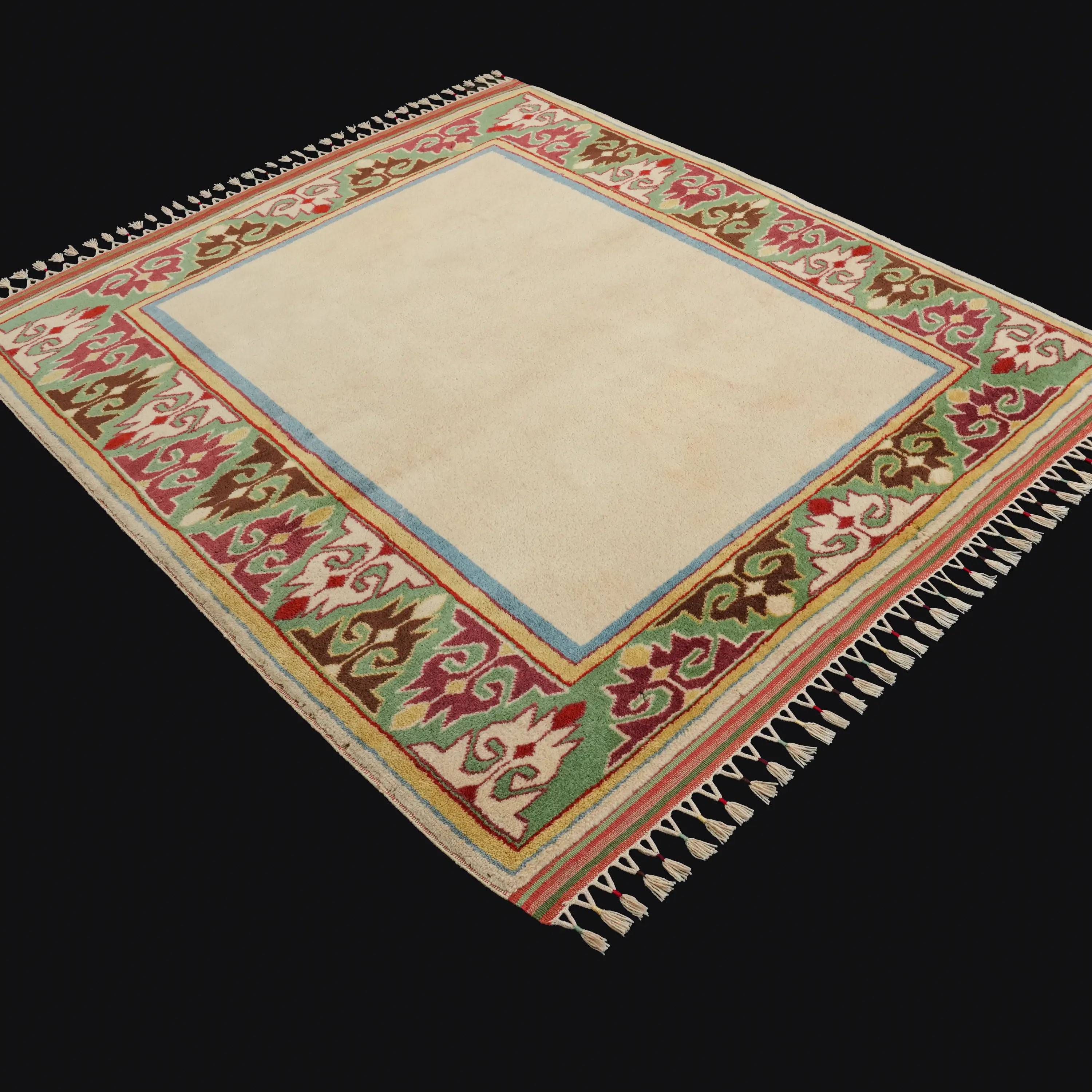 Second Hand Anatolian Patterned Handwoven Cream Yörük Carpet