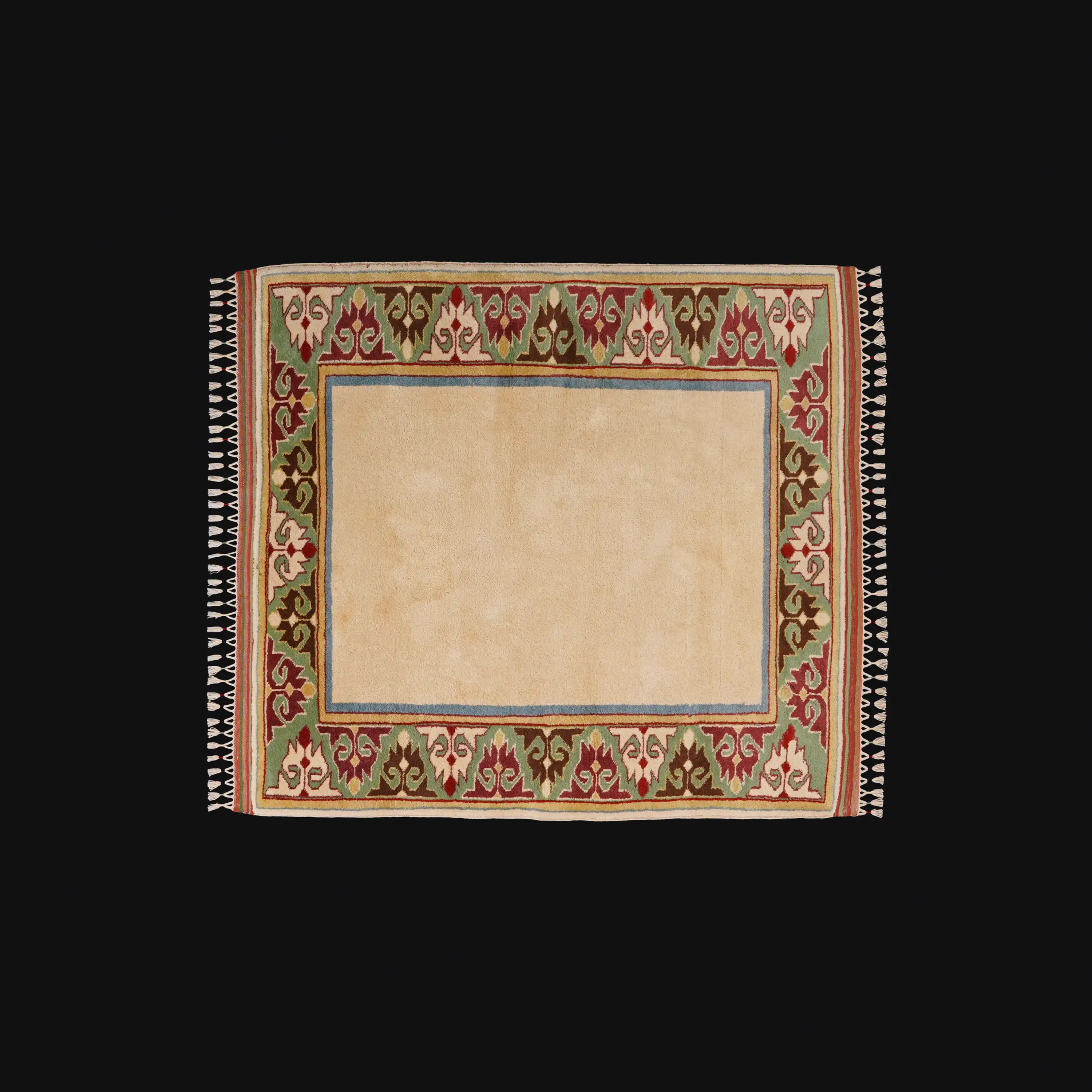 Second Hand Anatolian Patterned Handwoven Cream Yörük Carpet