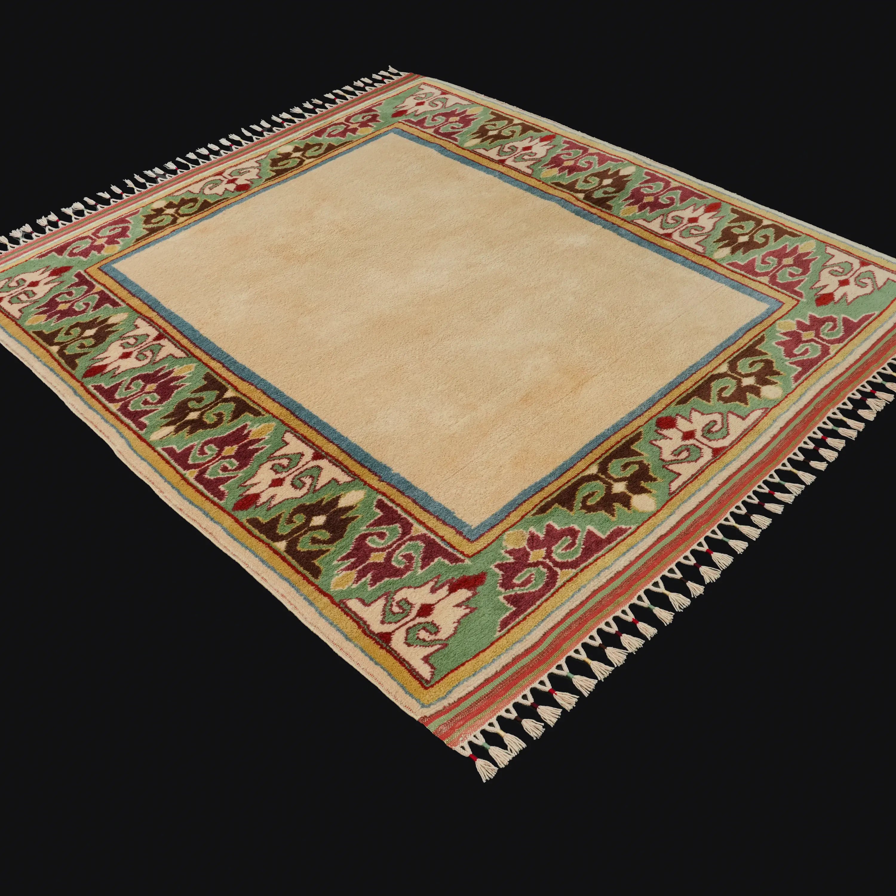 Second Hand Anatolian Patterned Handwoven Cream Yörük Carpet