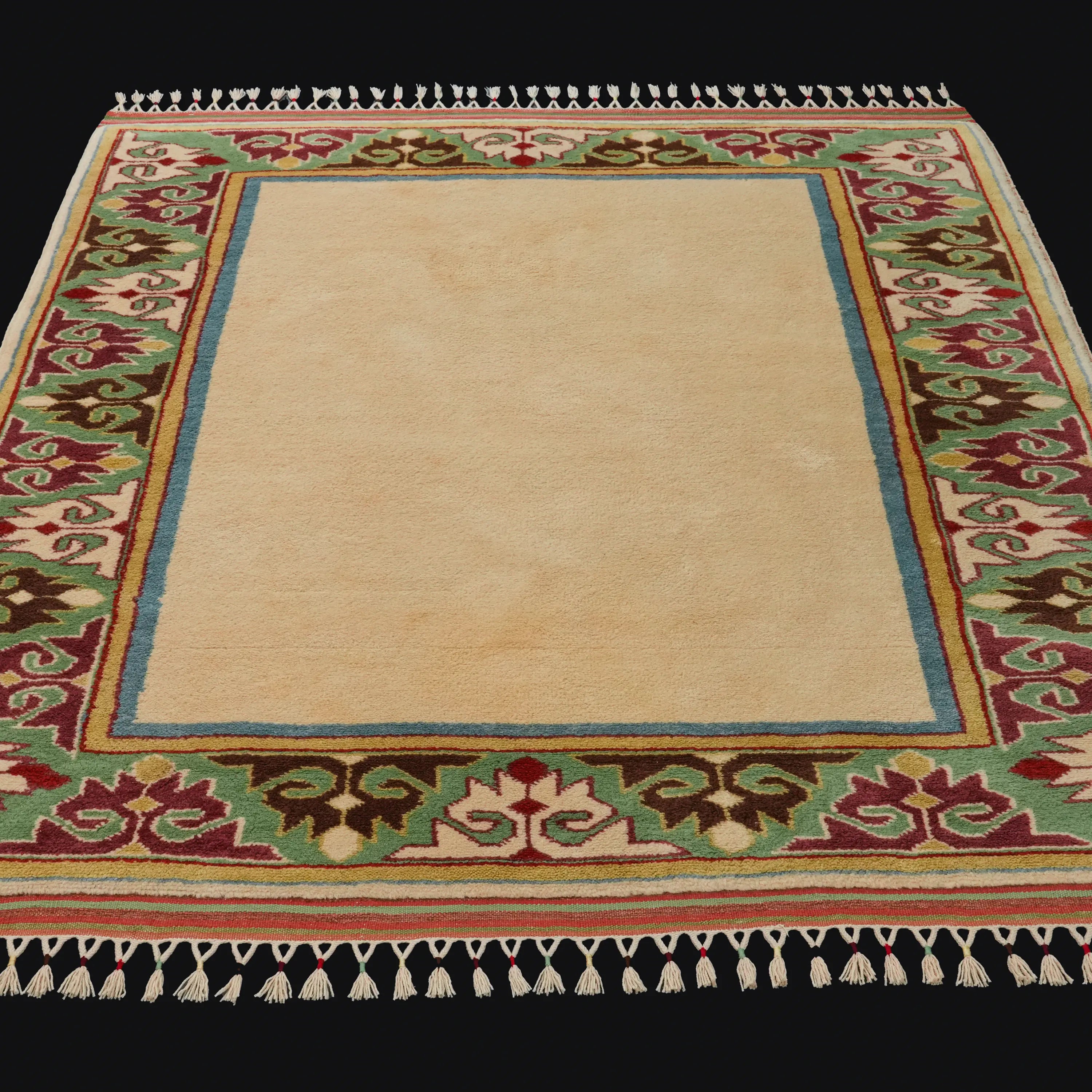 Second Hand Anatolian Patterned Handwoven Cream Yörük Carpet