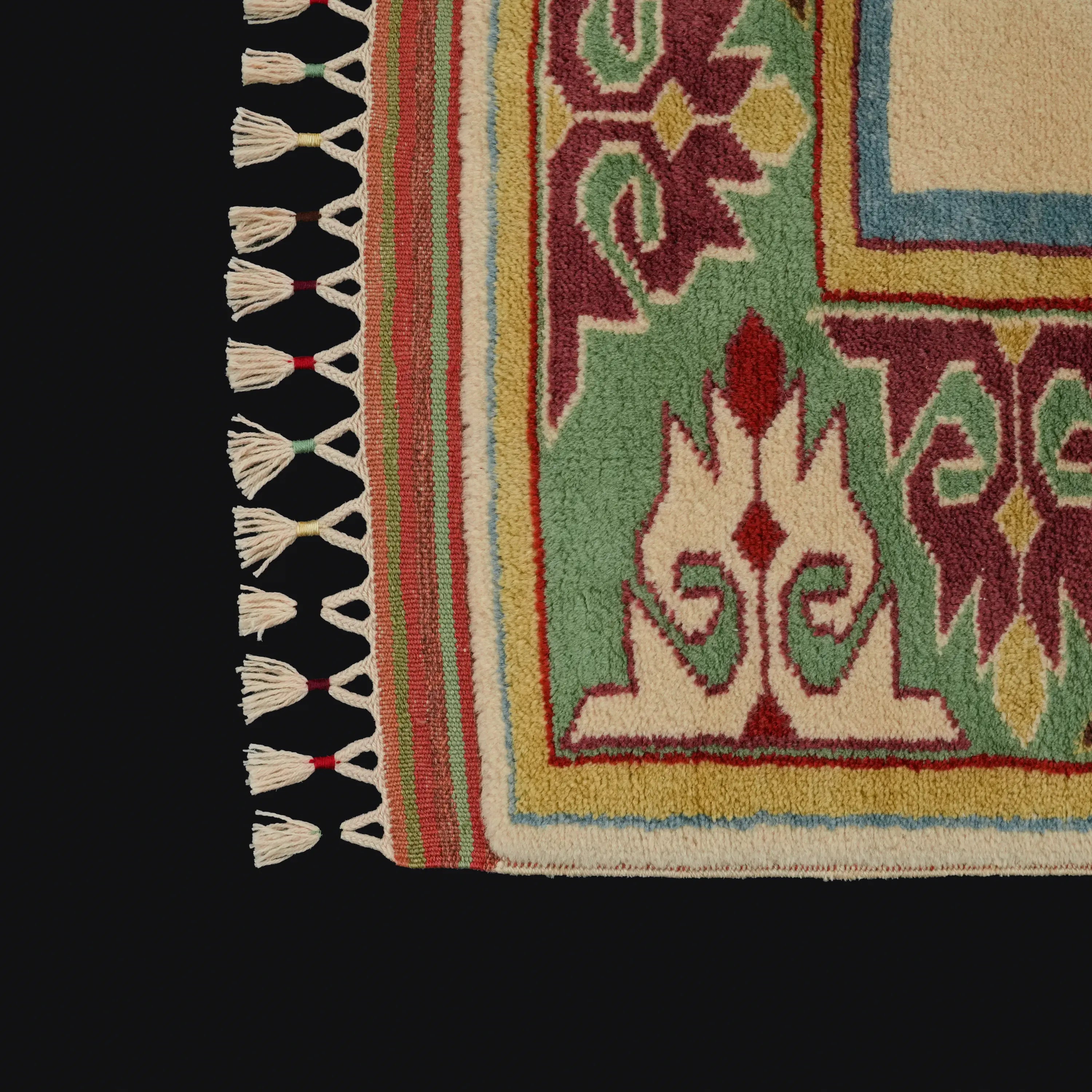 Second Hand Anatolian Patterned Handwoven Cream Yörük Carpet