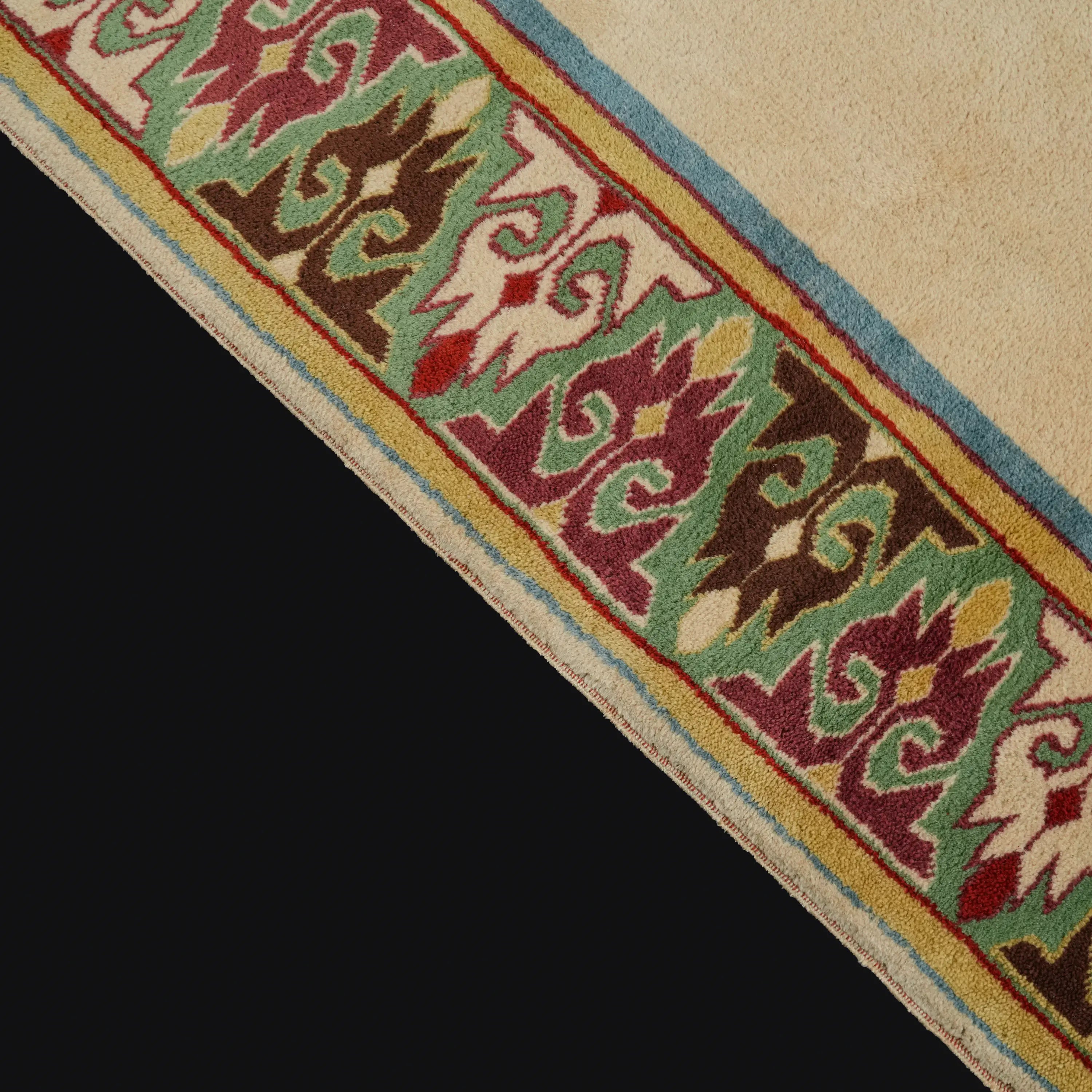 Second Hand Anatolian Patterned Handwoven Cream Yörük Carpet