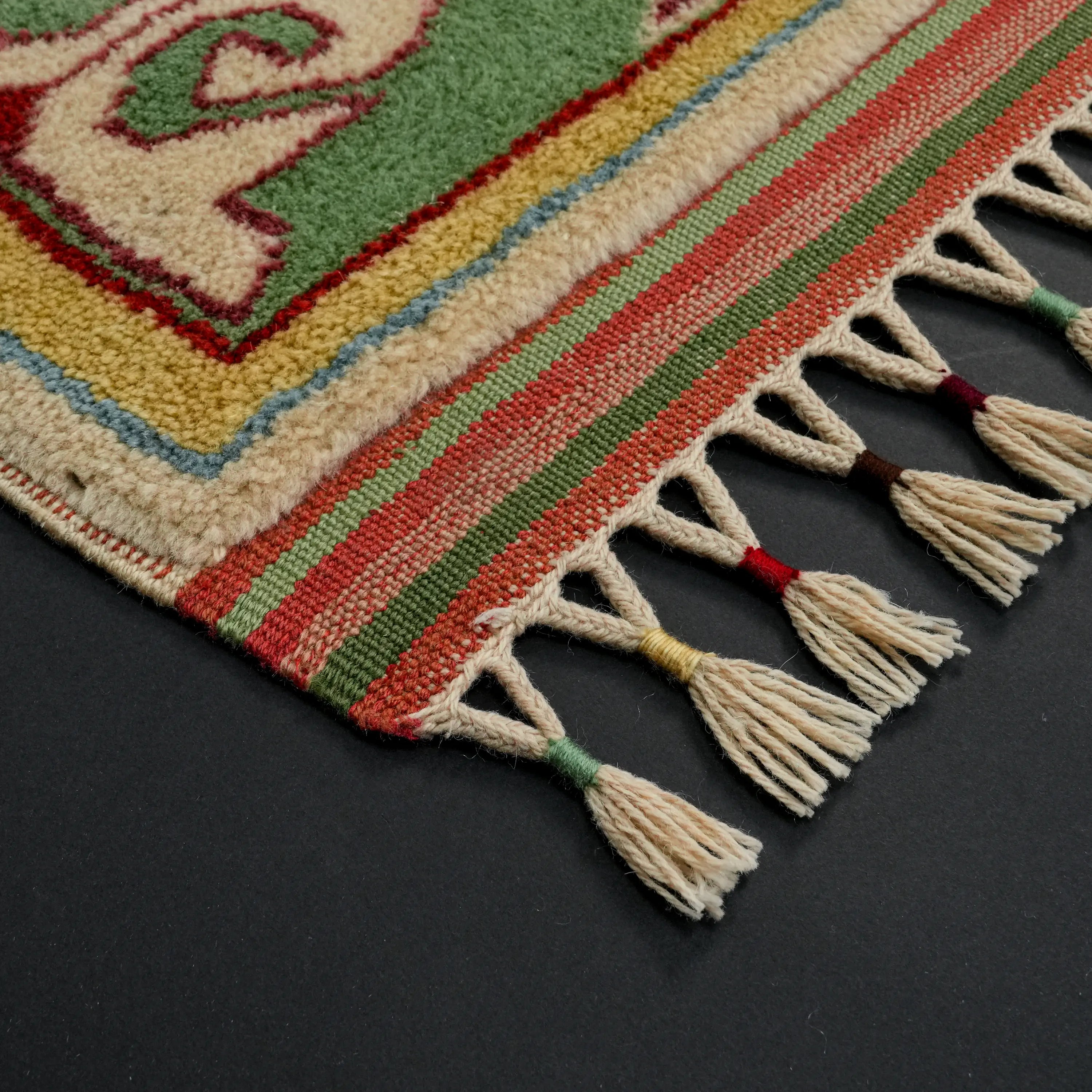 Second Hand Anatolian Patterned Handwoven Cream Yörük Carpet