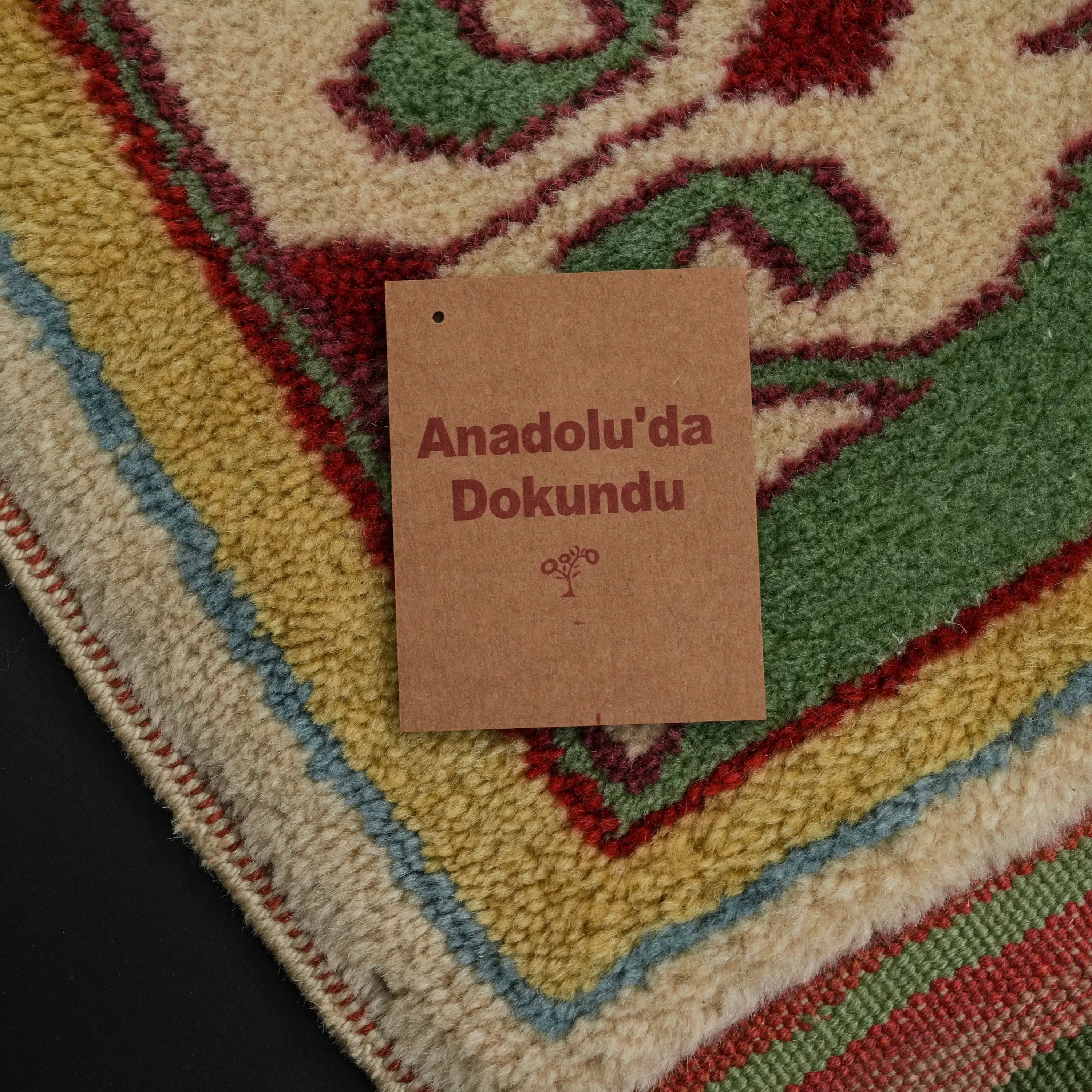 Second Hand Anatolian Patterned Handwoven Cream Yörük Carpet