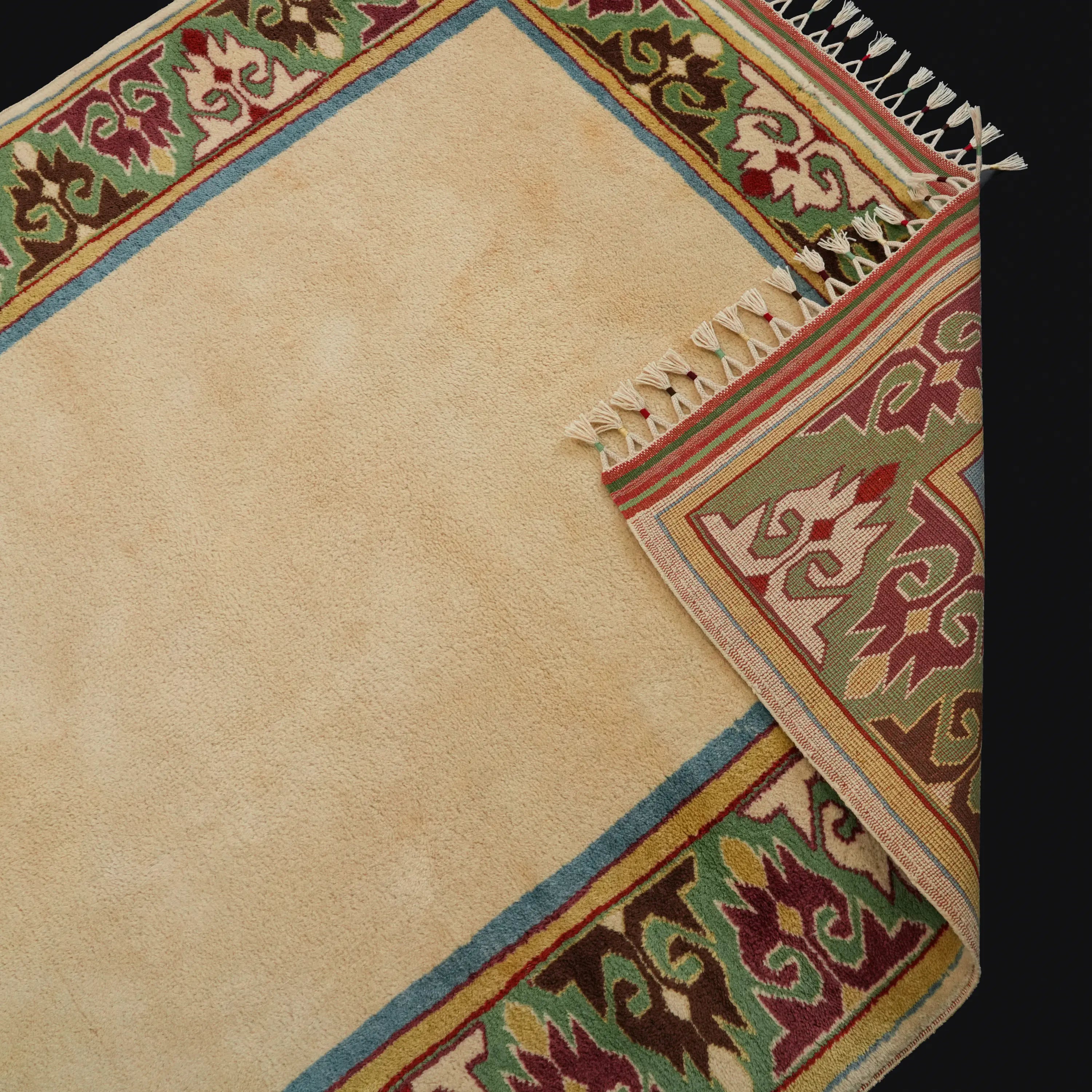 Second Hand Anatolian Patterned Handwoven Cream Yörük Carpet