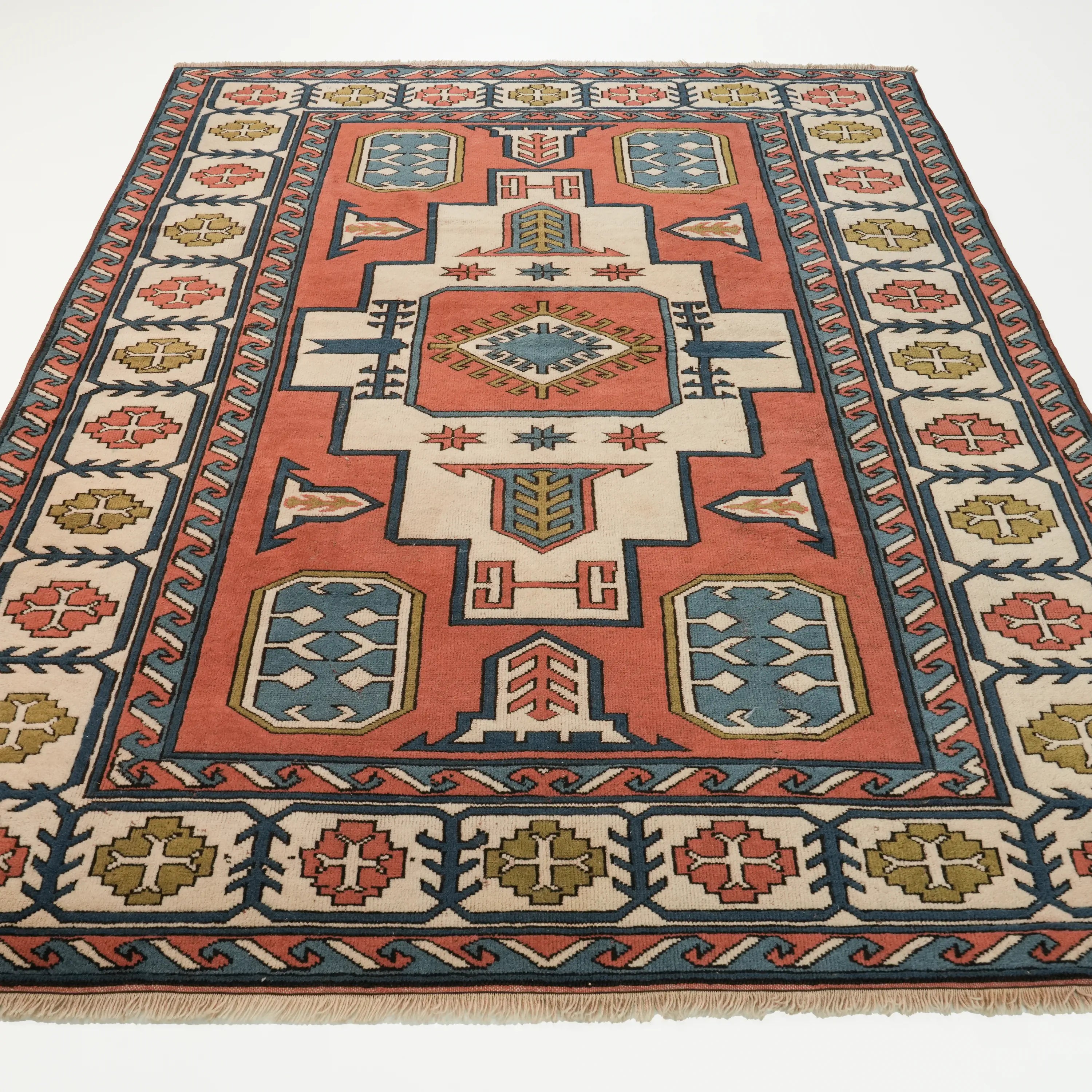 İkinci El Anadolu Desenli El Dokuma Rengarenk Yün Kars Halısı