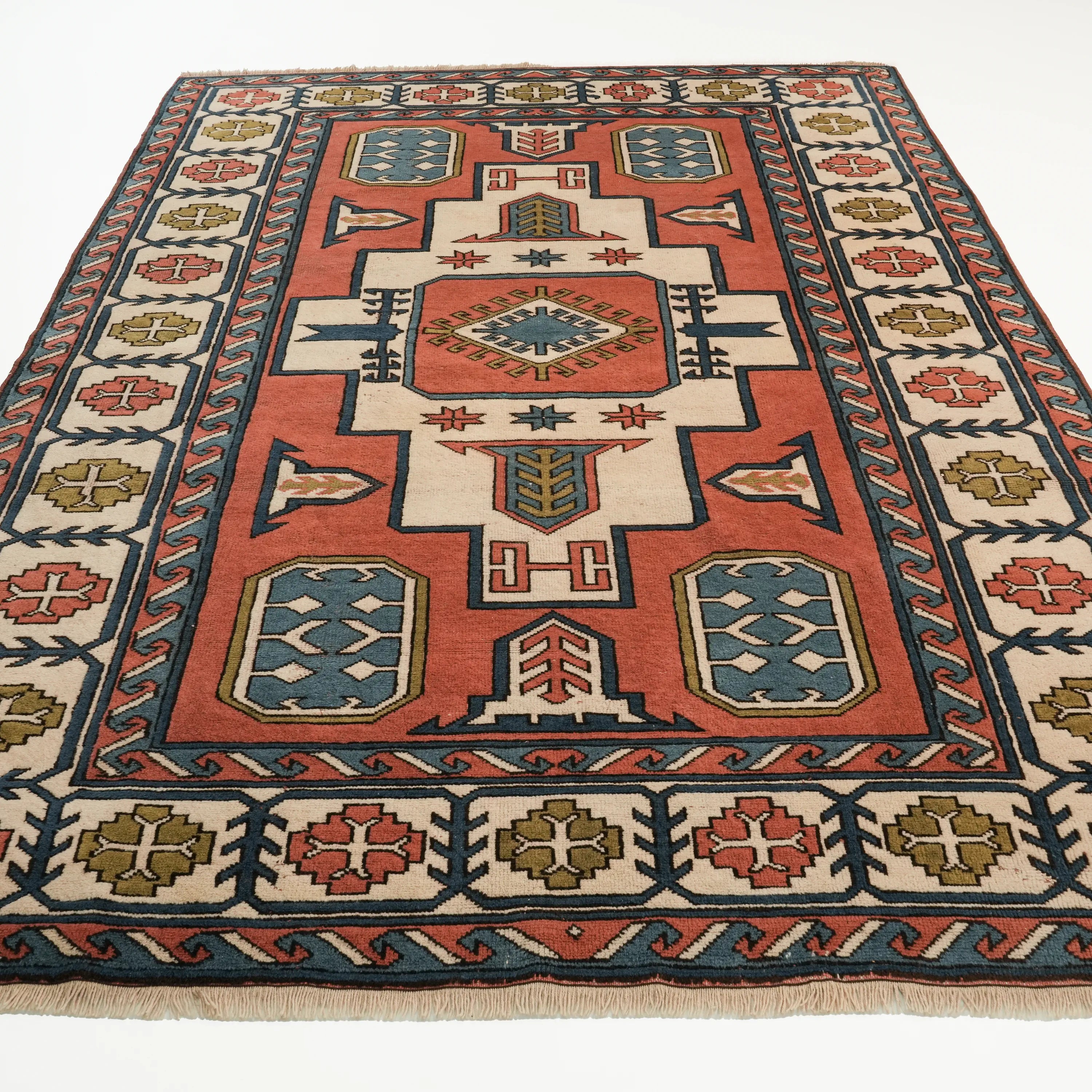 İkinci El Anadolu Desenli El Dokuma Rengarenk Yün Kars Halısı