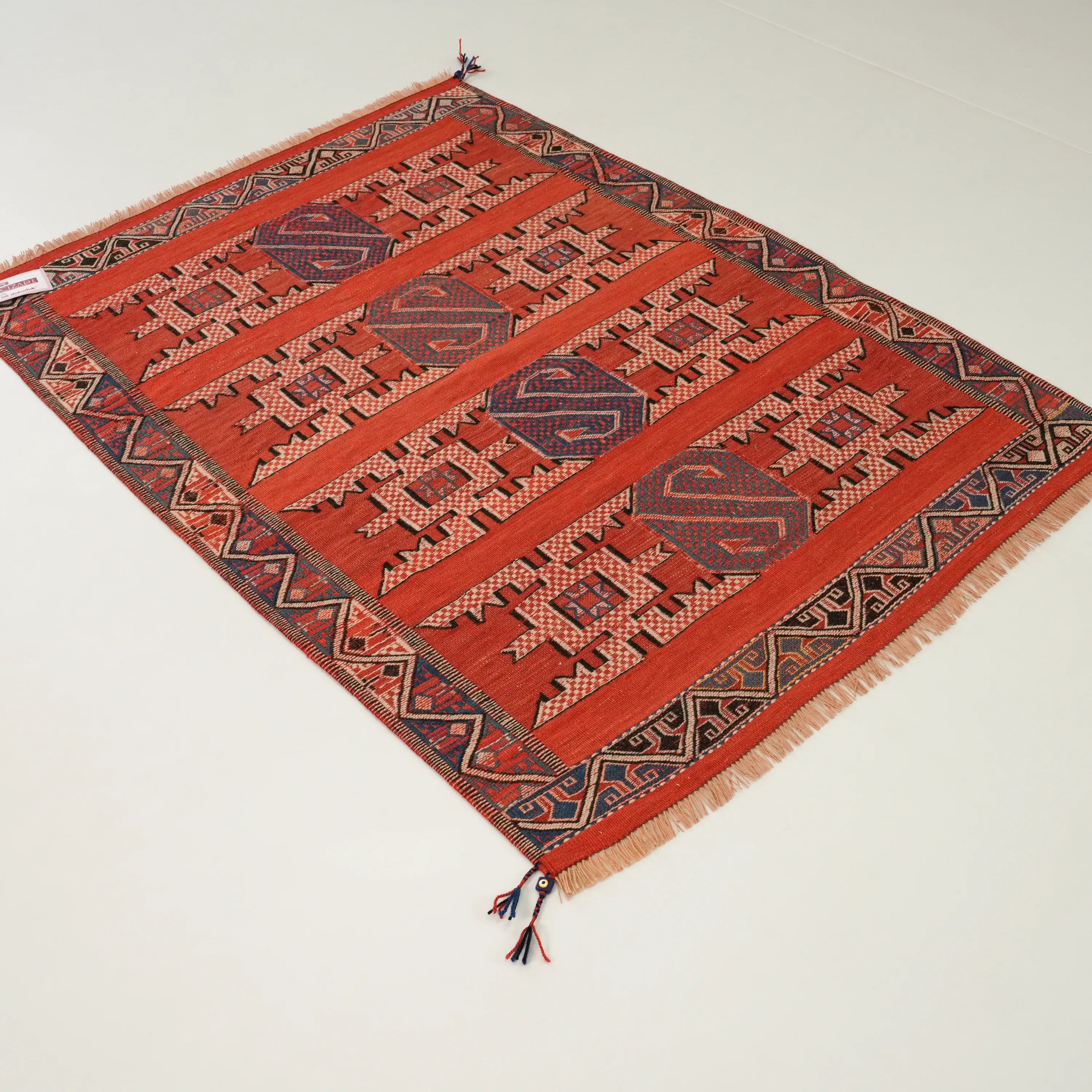 Second Hand Anatolian Patterned Red Wool Balikesir Kepsut Village Woven Cicim Rug