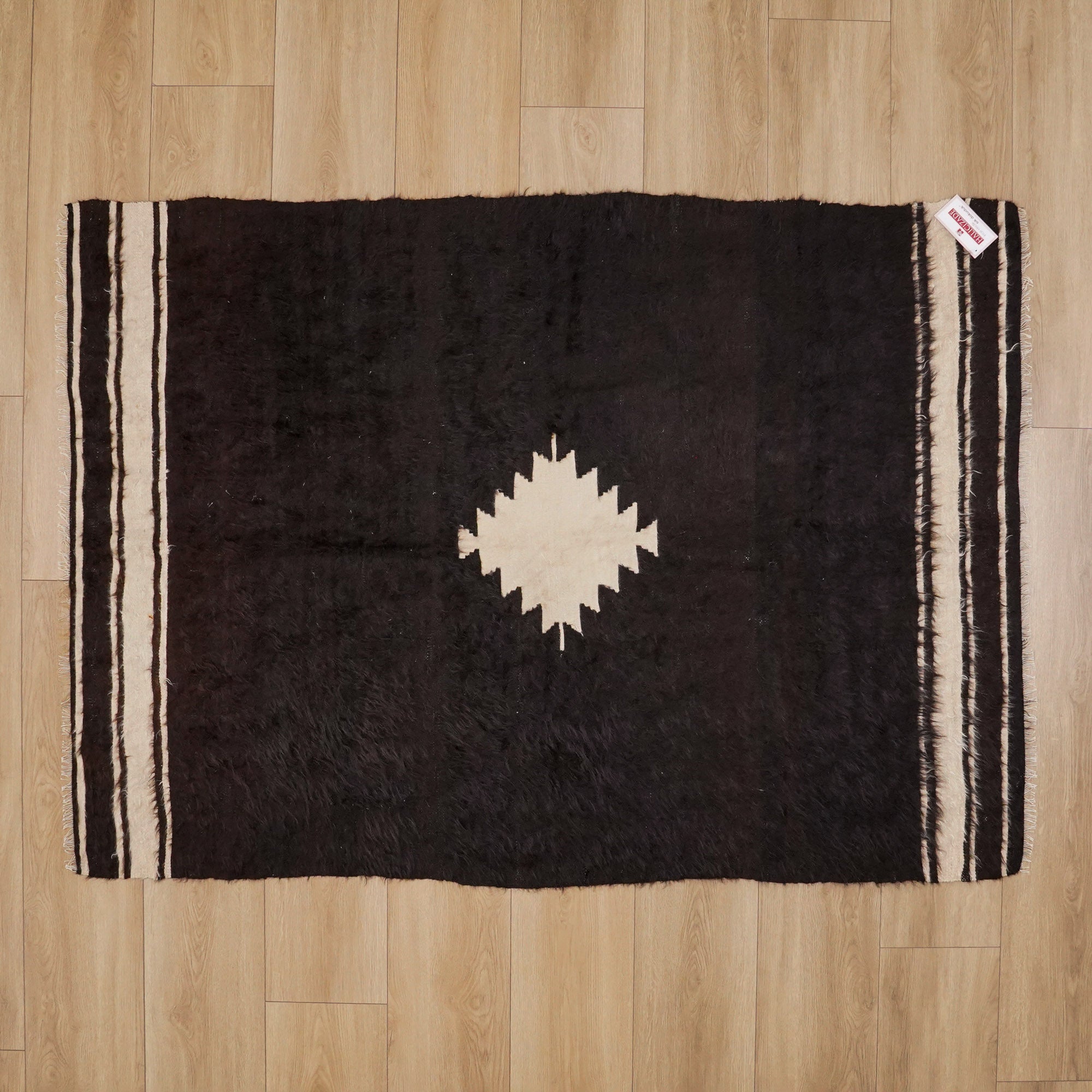 Second Hand Simple Patterned Black Wool Mohair Woven Siirt Rug