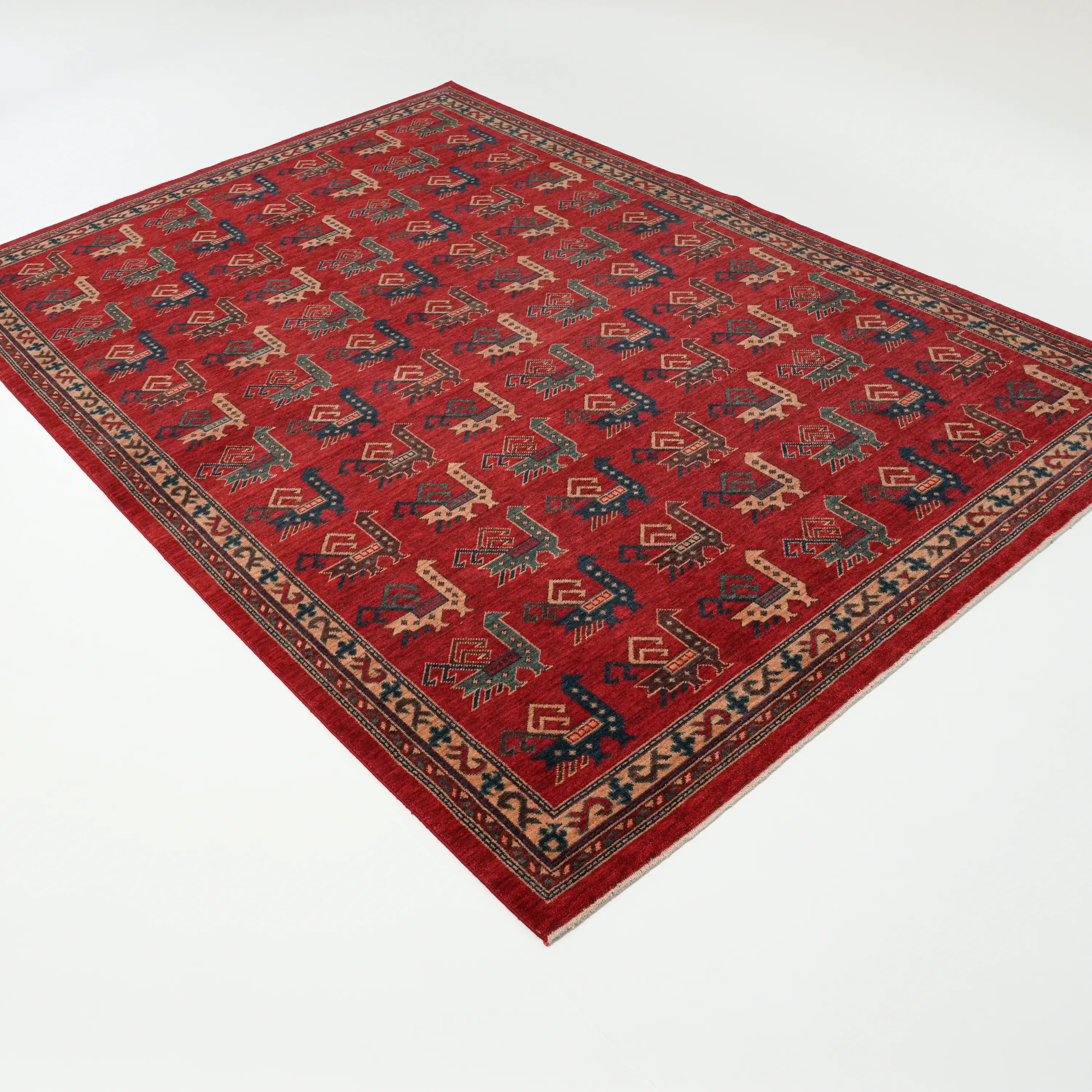 Kadim Series Anatolian Patterned Red Wool Loom Woven Rug