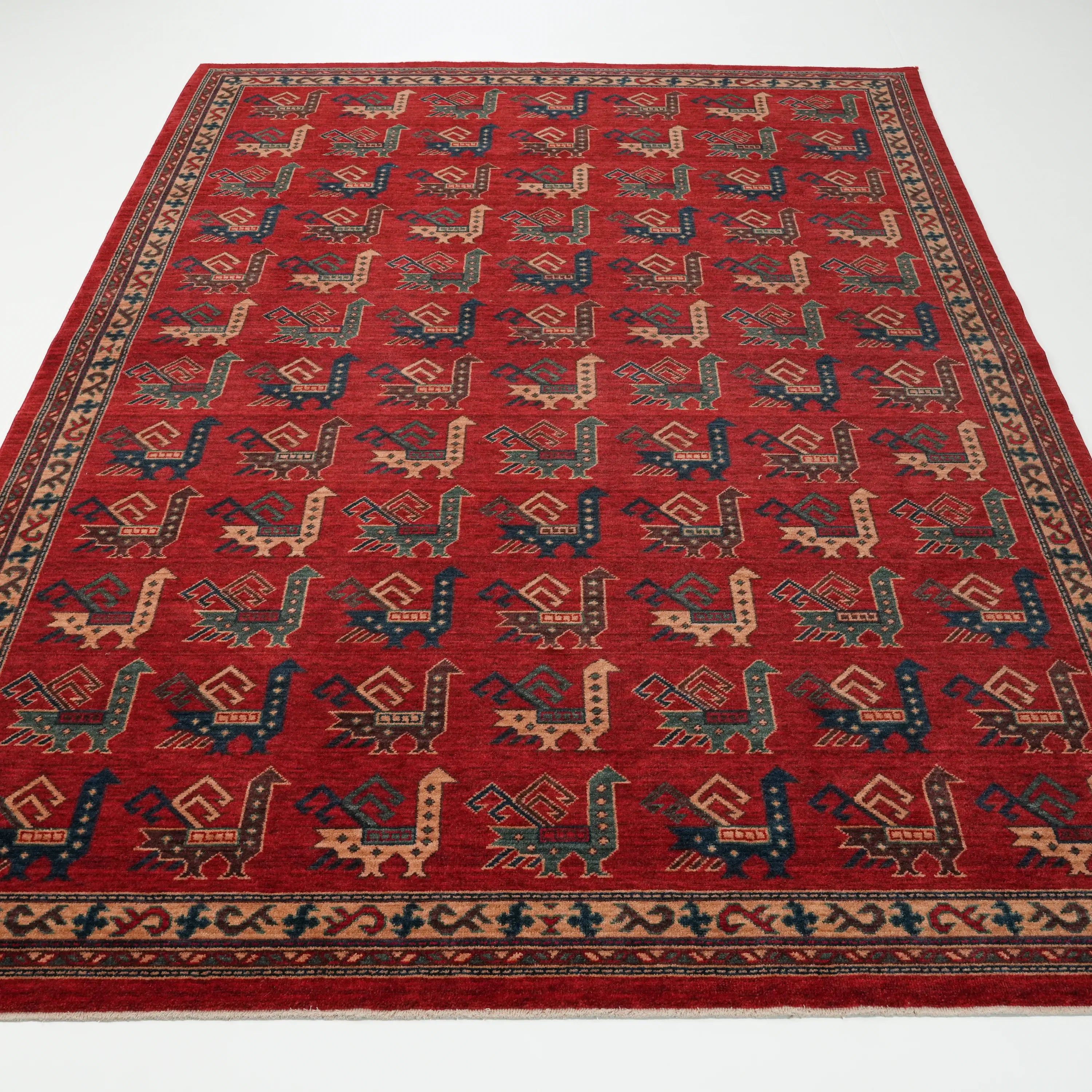 Kadim Series Anatolian Patterned Red Wool Loom Woven Rug