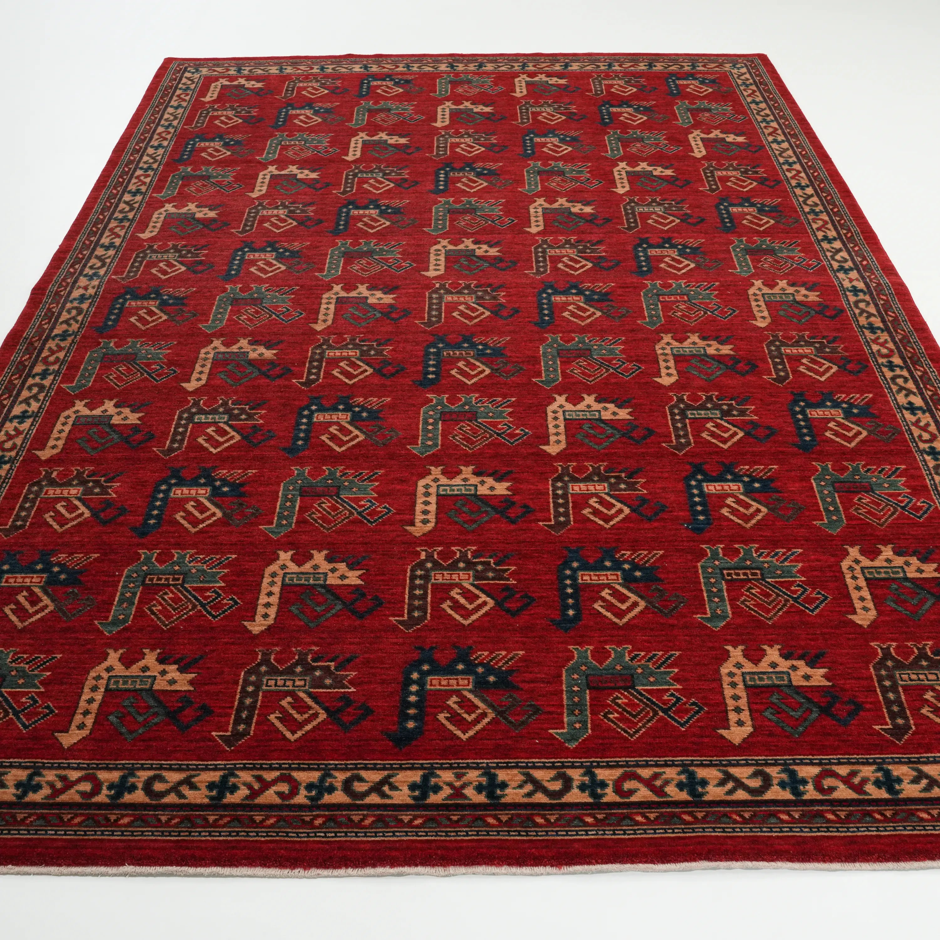 Kadim Serisi Anadolu Desenli Kırmızı Yün Tezgah Dokuma Halı