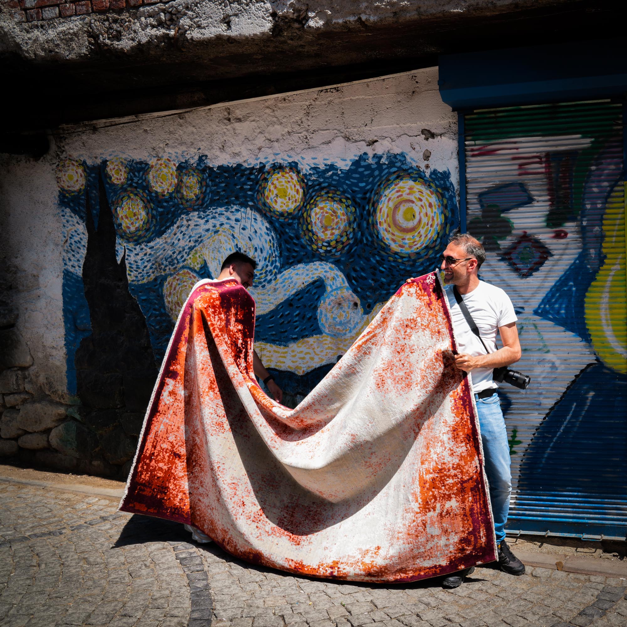 Tempus Series Abstract Frame Patterned Grey/Orange Bamboo Special Countertop Carpet