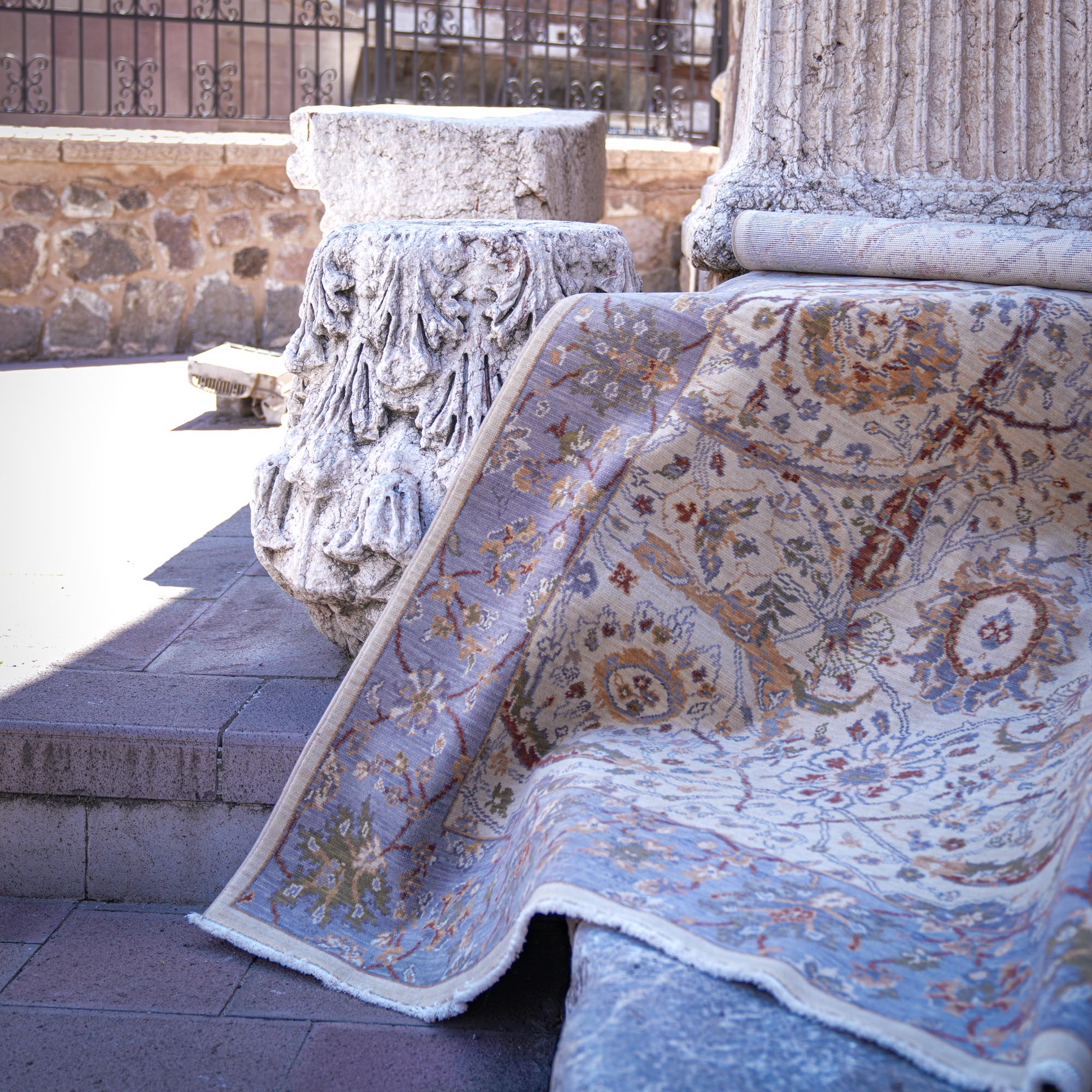 Tempus Serisi Uşak Desenli Bej Vizon Yün Tezgah Dokuma Halı