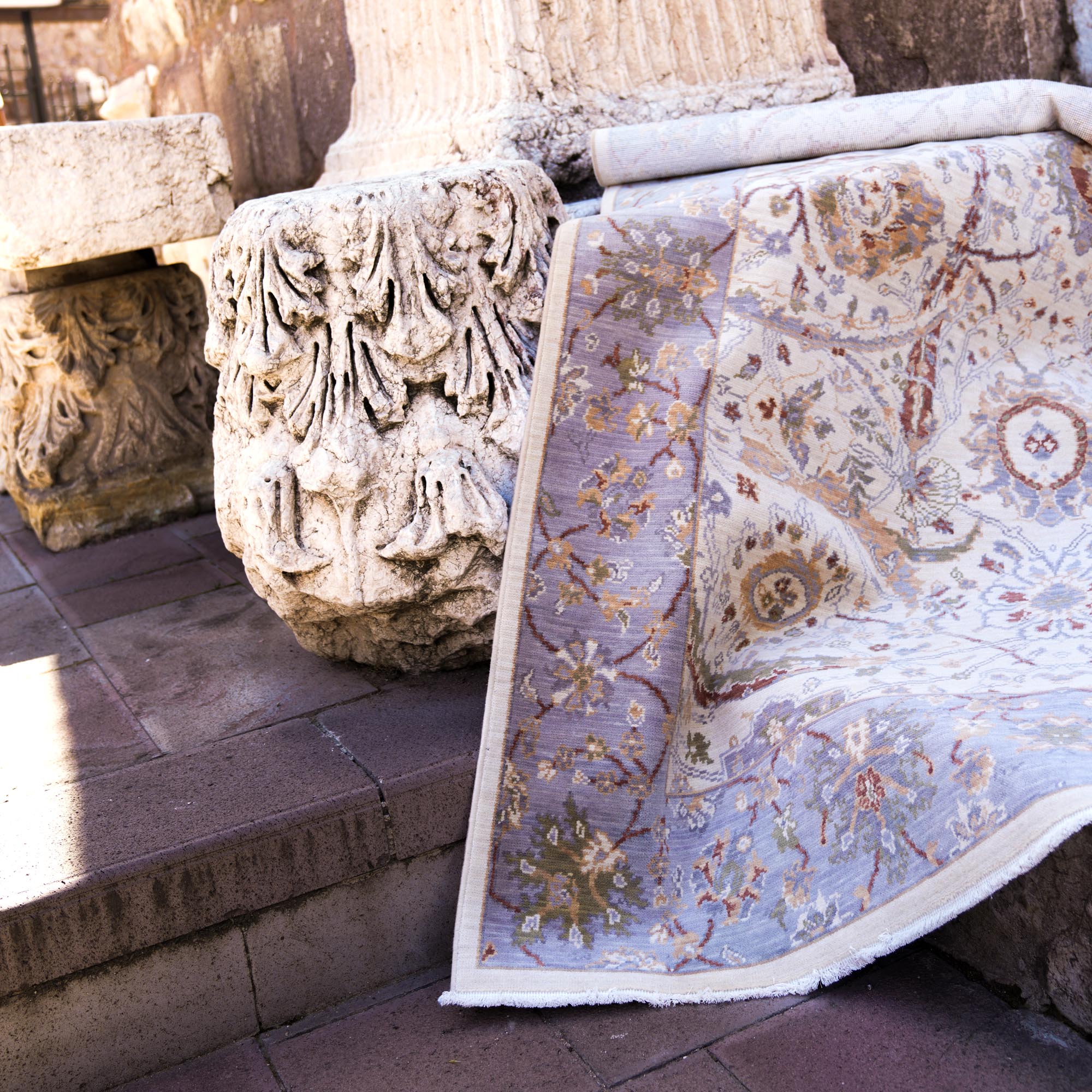 Tempus Serisi Uşak Desenli Bej Vizon Yün Tezgah Dokuma Halı