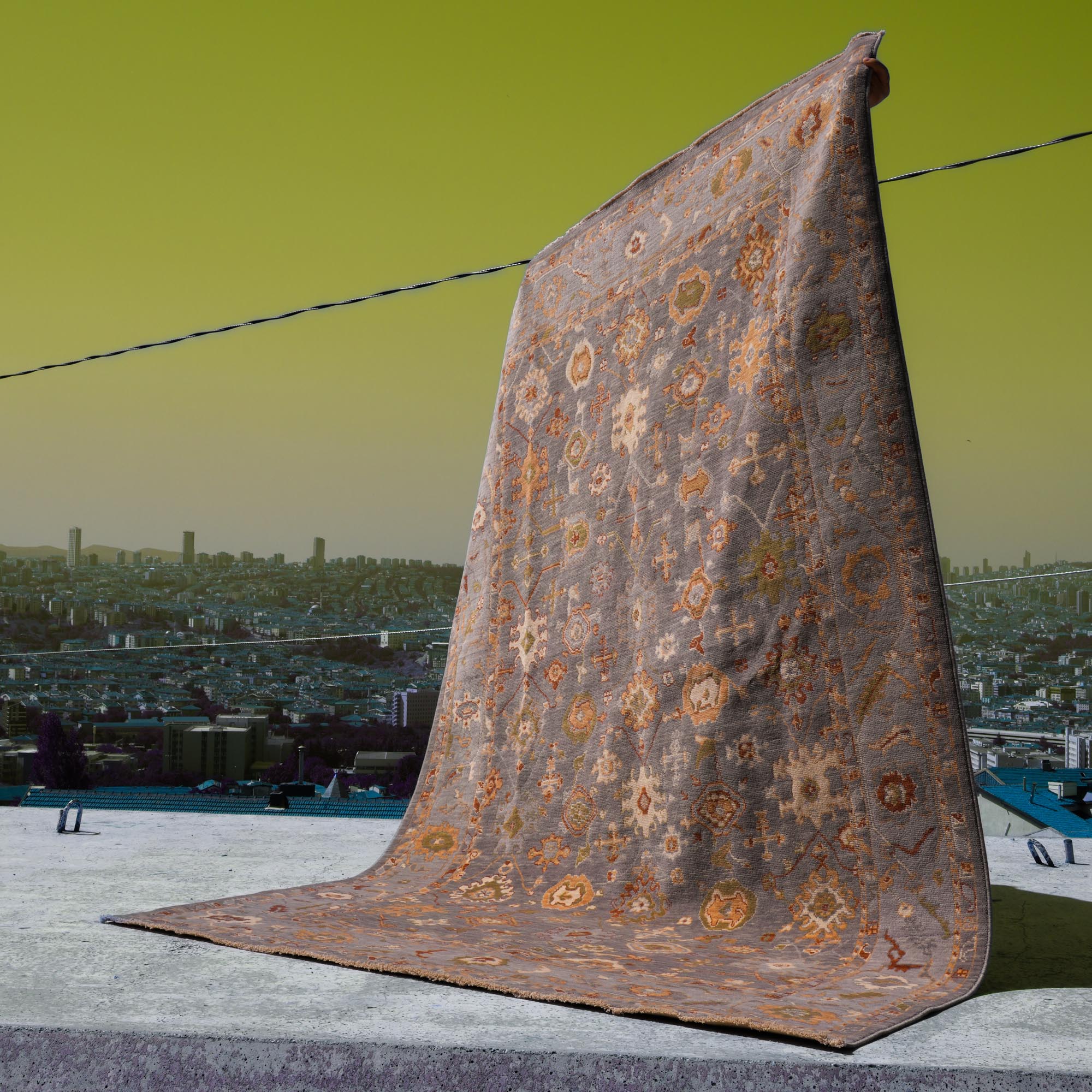 Tempus Serisi Uşak Desenli Gri Vizon Yün Tezgah Dokuma Halı