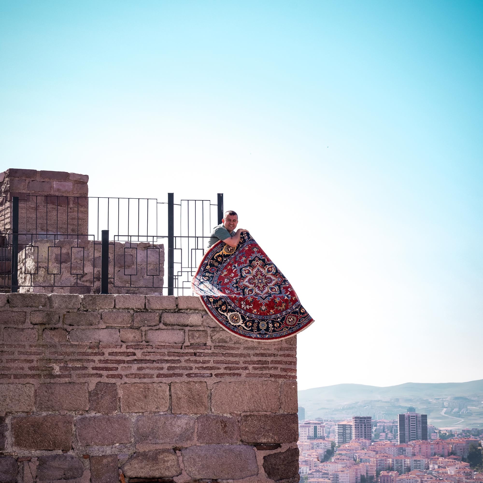 Tempus Series Anatolian Pattern Red Wool Round Loom-Woven Rug